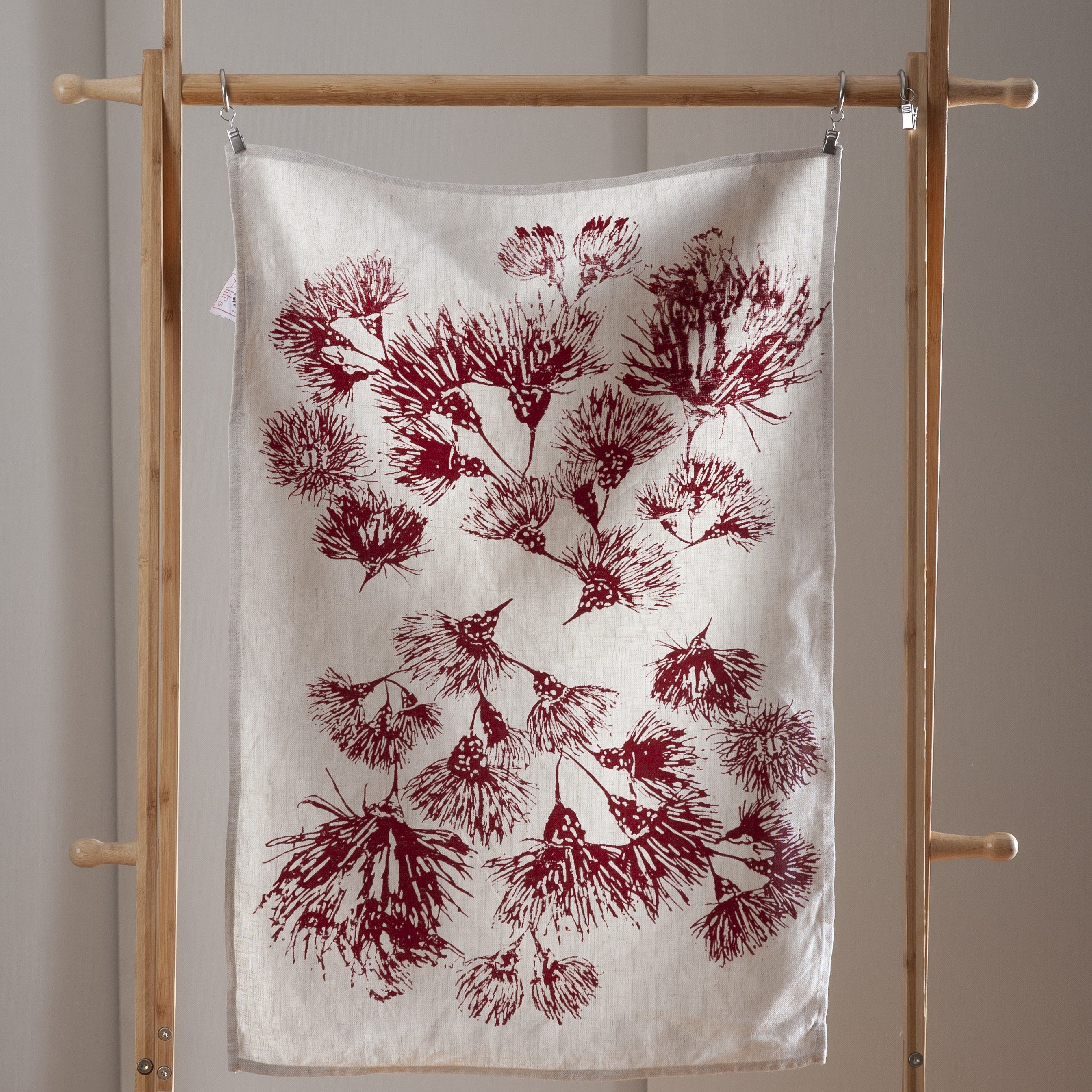 Hand screen printed Linen Tea Towels-Blossoms