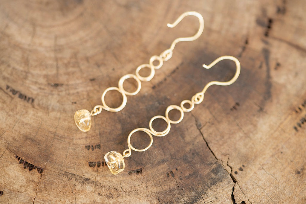 Natural Citrine Gemstone Gold Looped Earrings | Crystal Jewellery