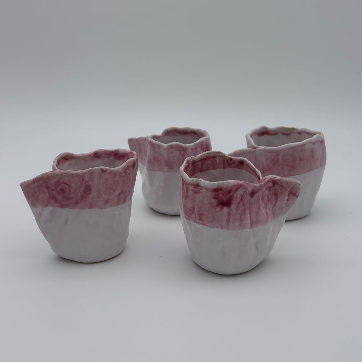 Handcrafted Unique Espresso Cups | Pinched Clay | White Pink
