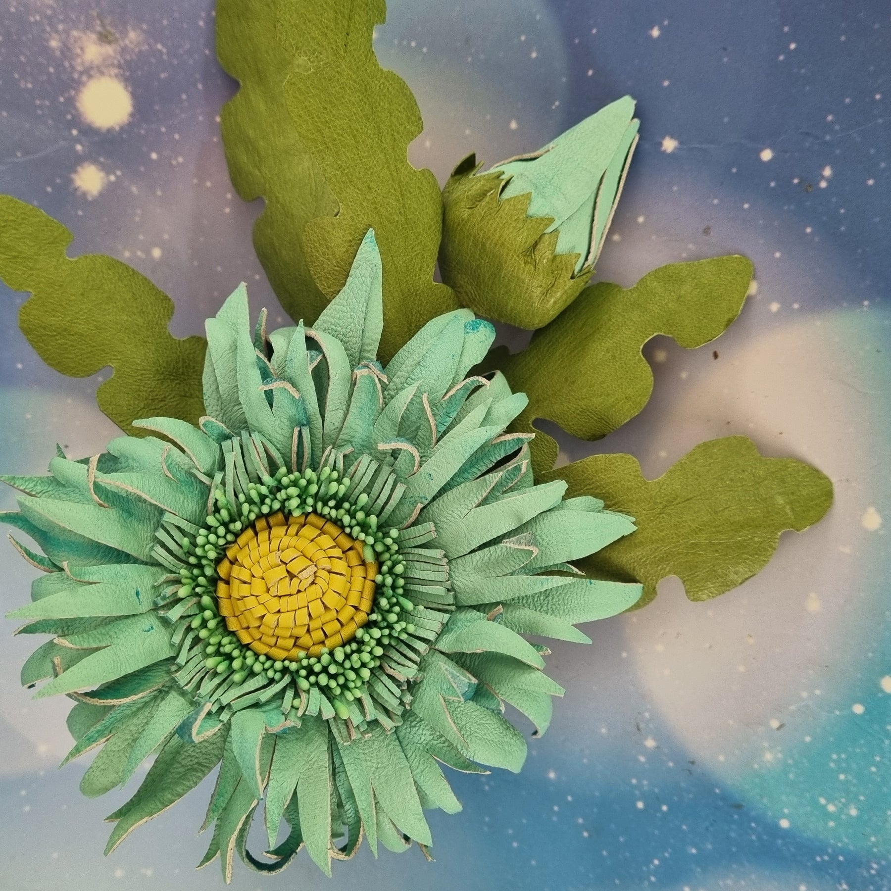 Leather Brooch Gerbera “Forest Light" , Flower Brooch