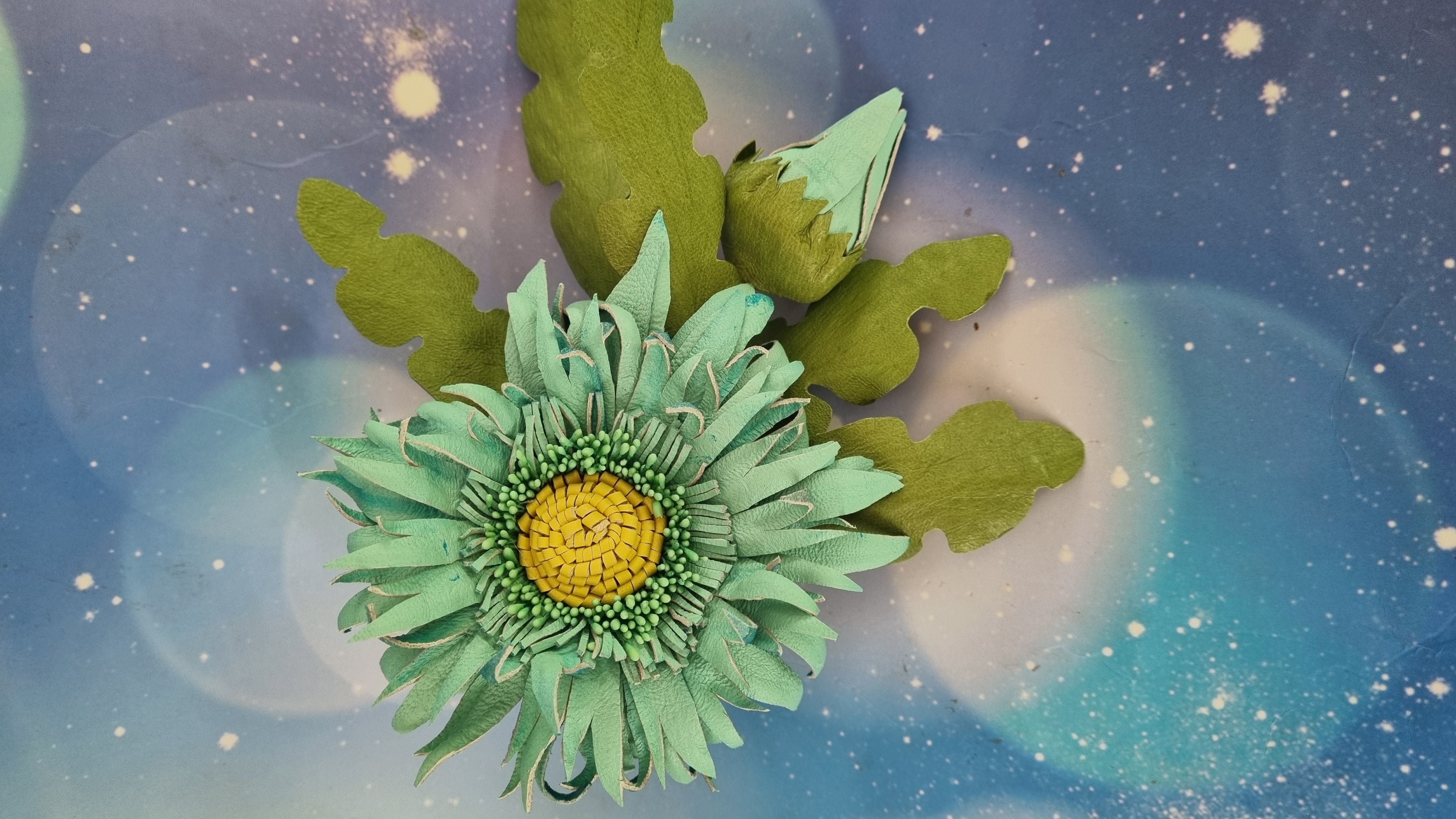 Leather Brooch Gerbera “Forest Light" , Flower Brooch