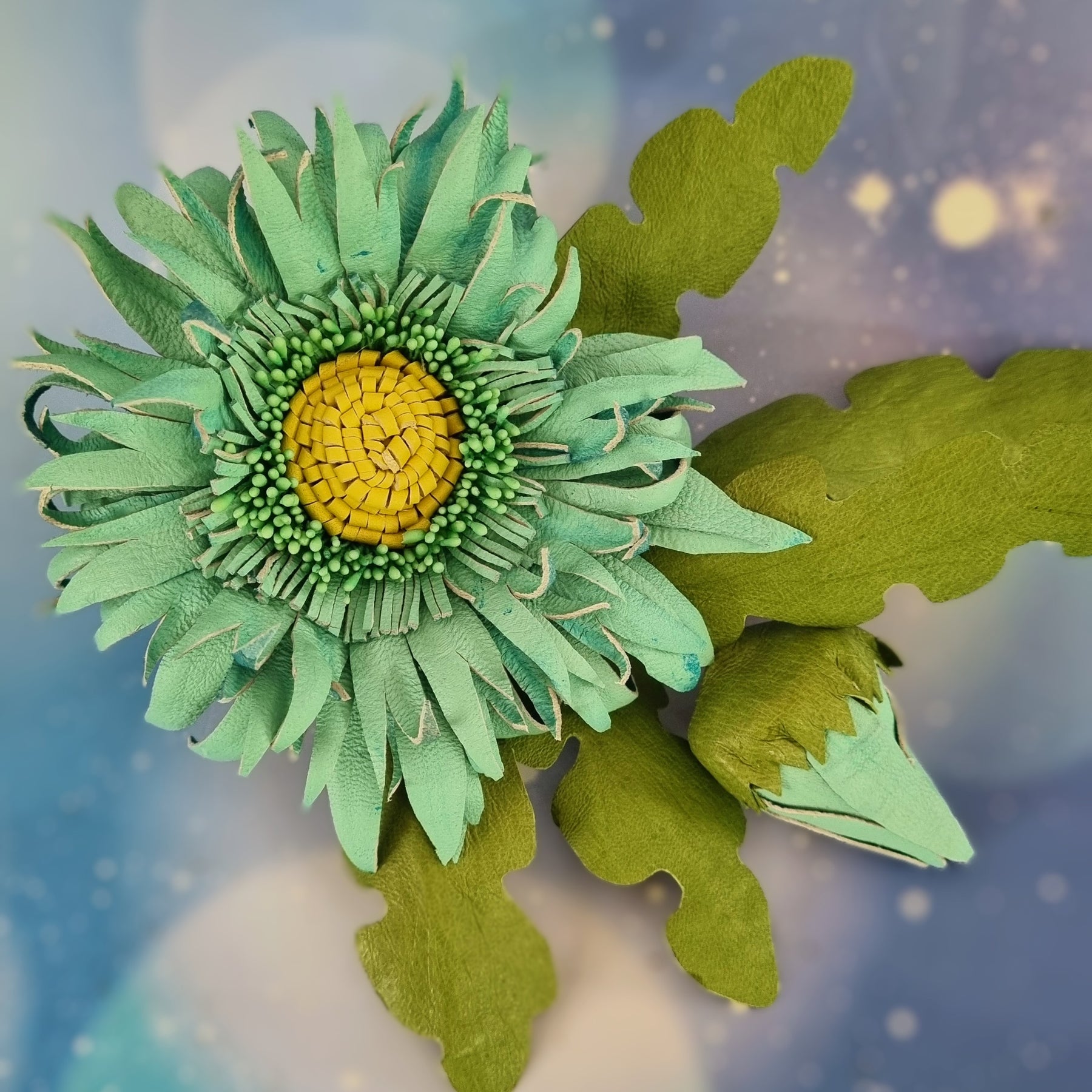 Leather Brooch Gerbera “Forest Light" , Flower Brooch
