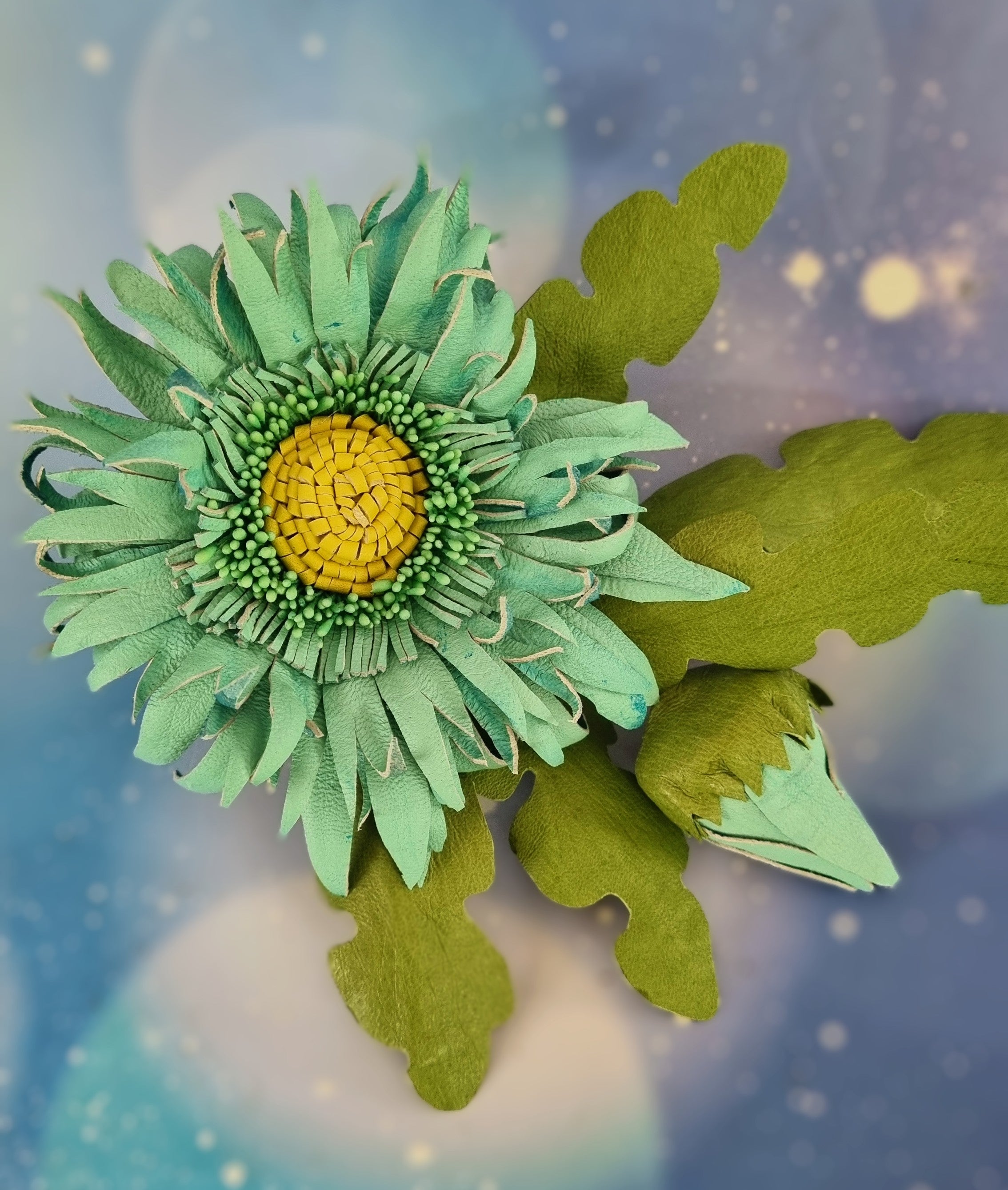 Leather Brooch Gerbera “Forest Light" , Flower Brooch