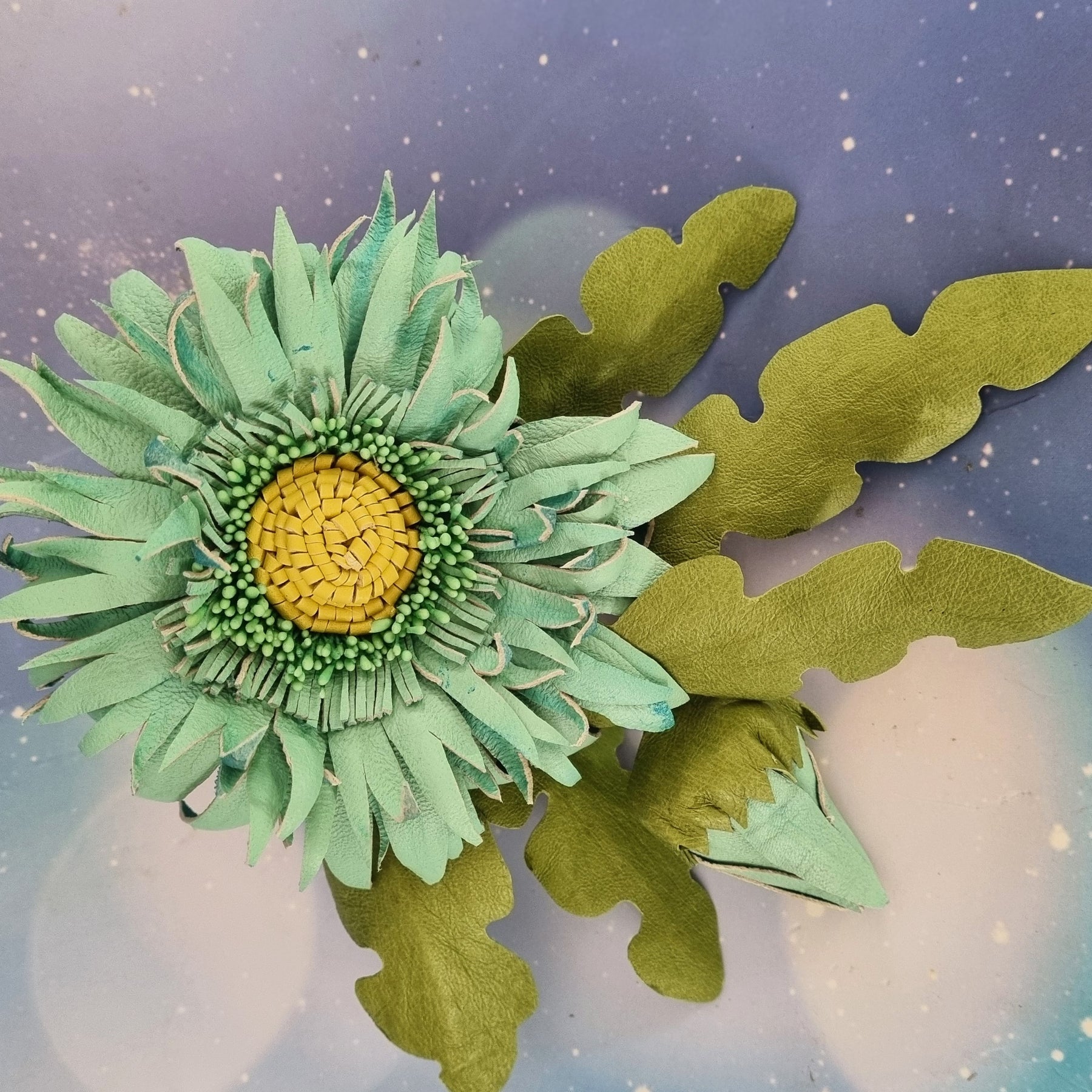 Leather Brooch Gerbera “Forest Light" , Flower Brooch