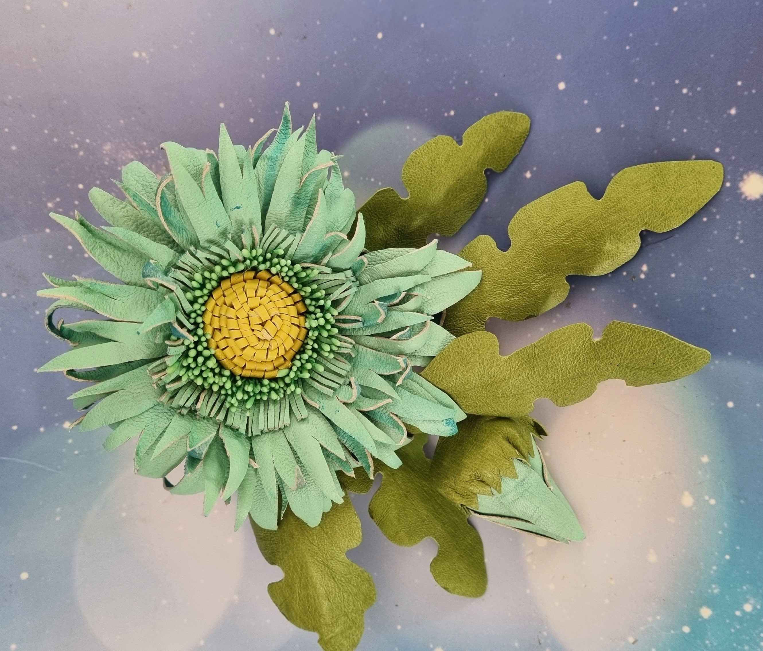 Leather Brooch Gerbera “Forest Light" , Flower Brooch