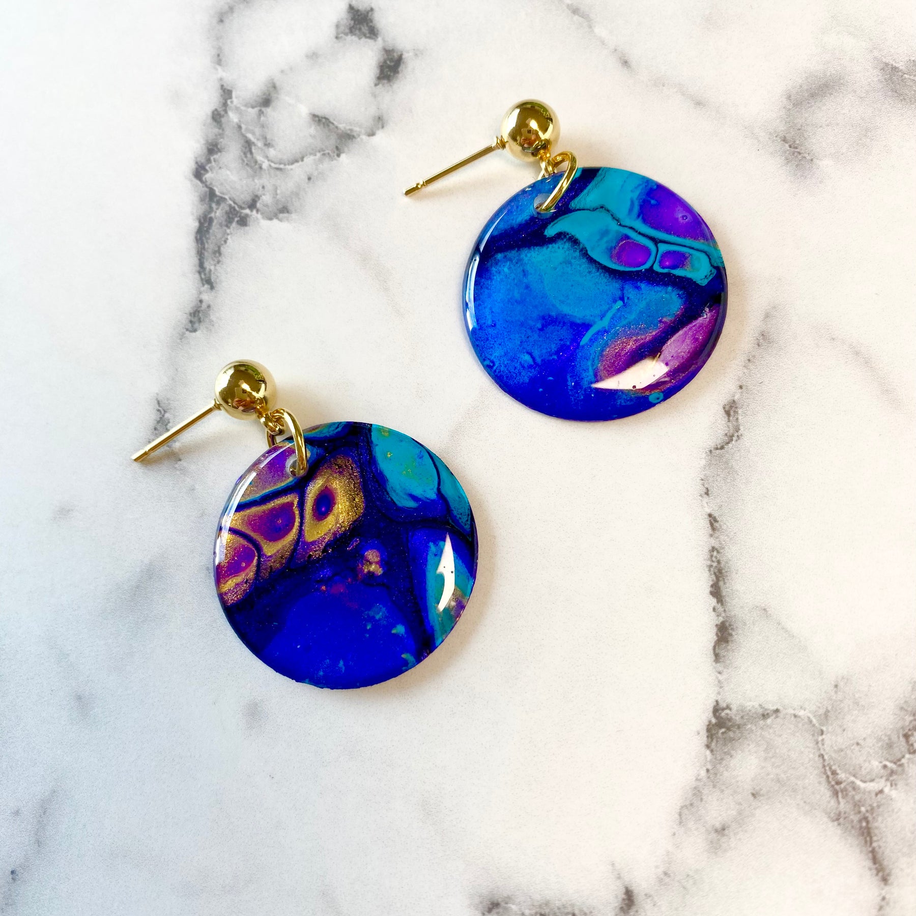 Turquoise Purple Stud Dangle Earrings