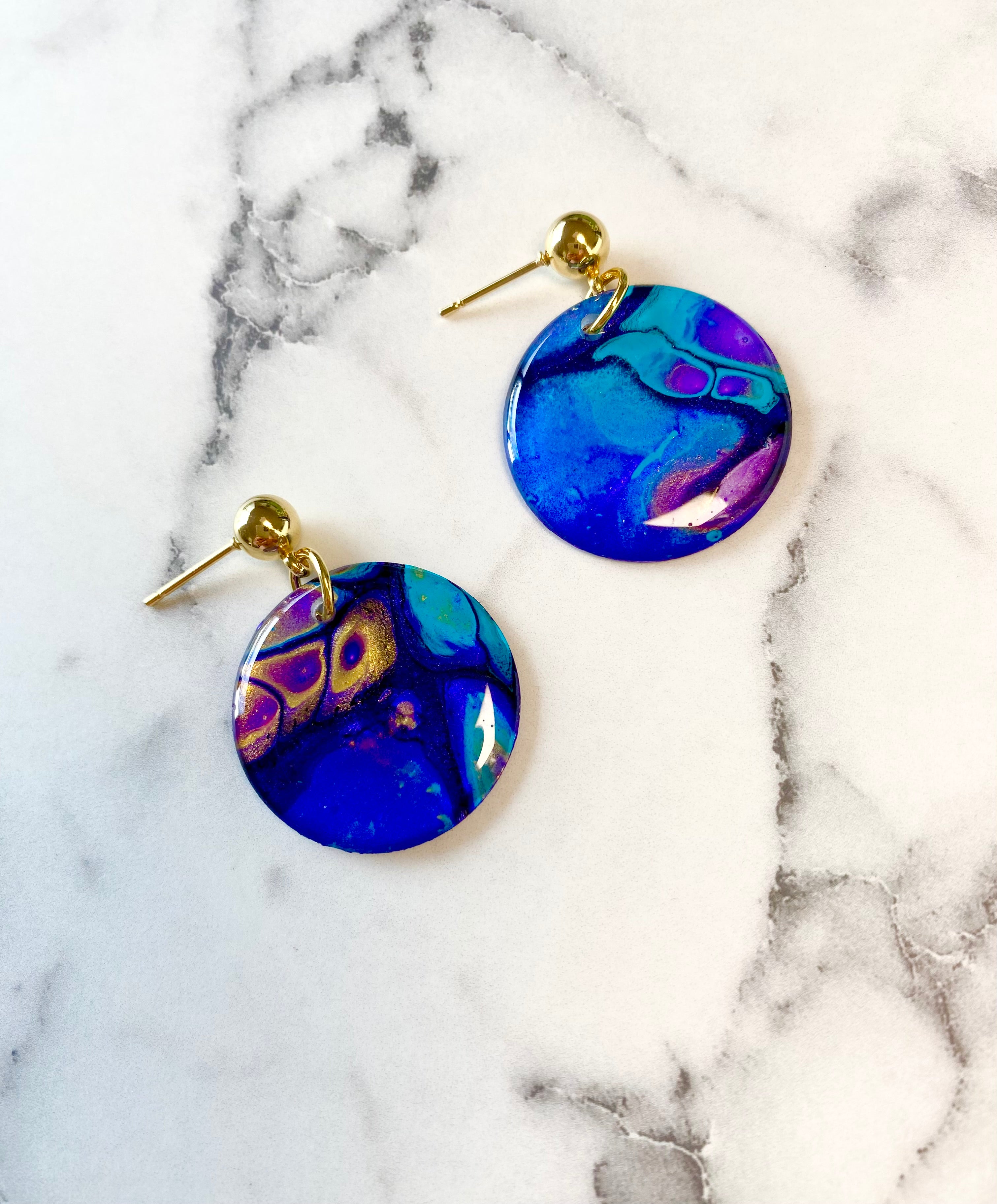 Turquoise Purple Stud Dangle Earrings