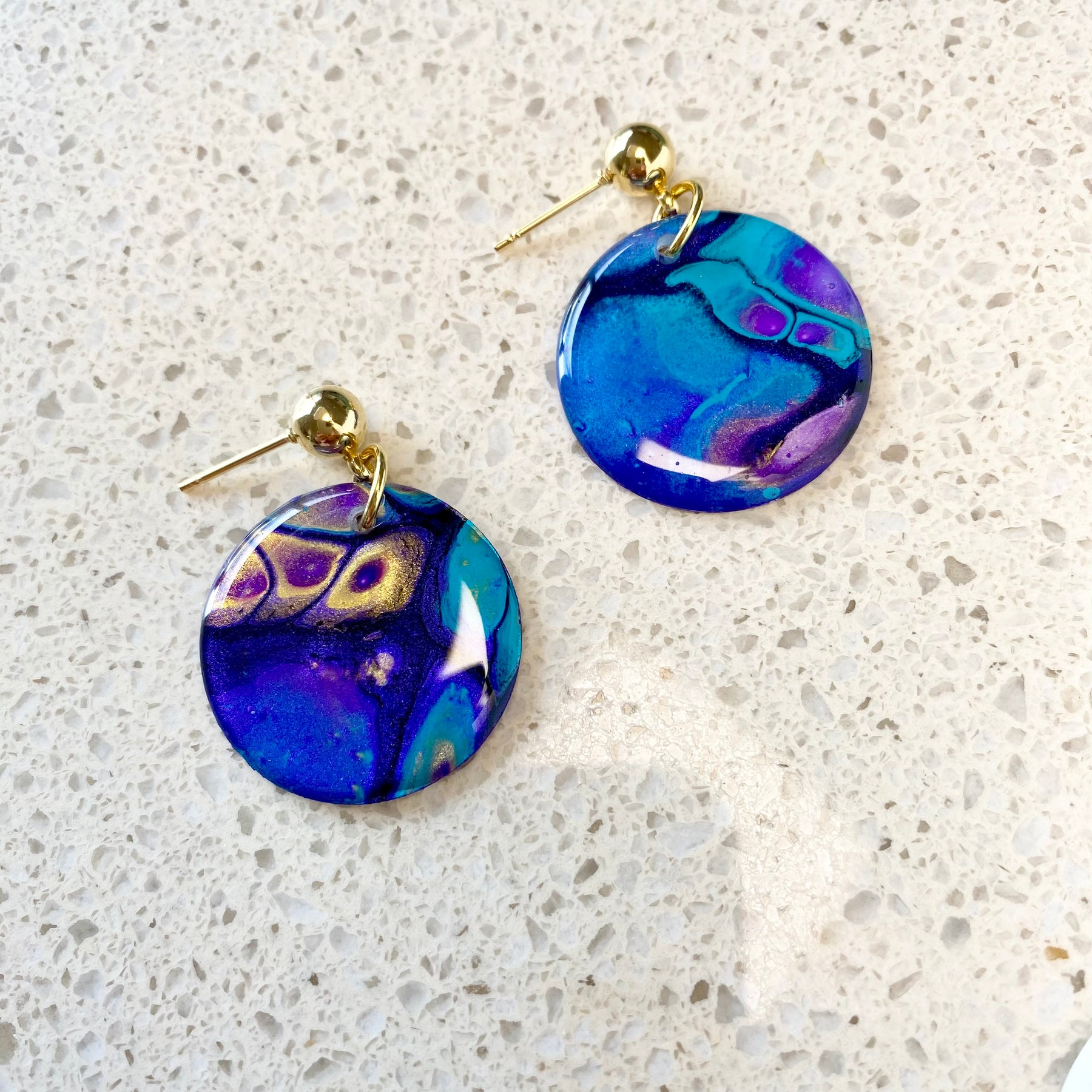 Turquoise Purple Stud Dangle Earrings