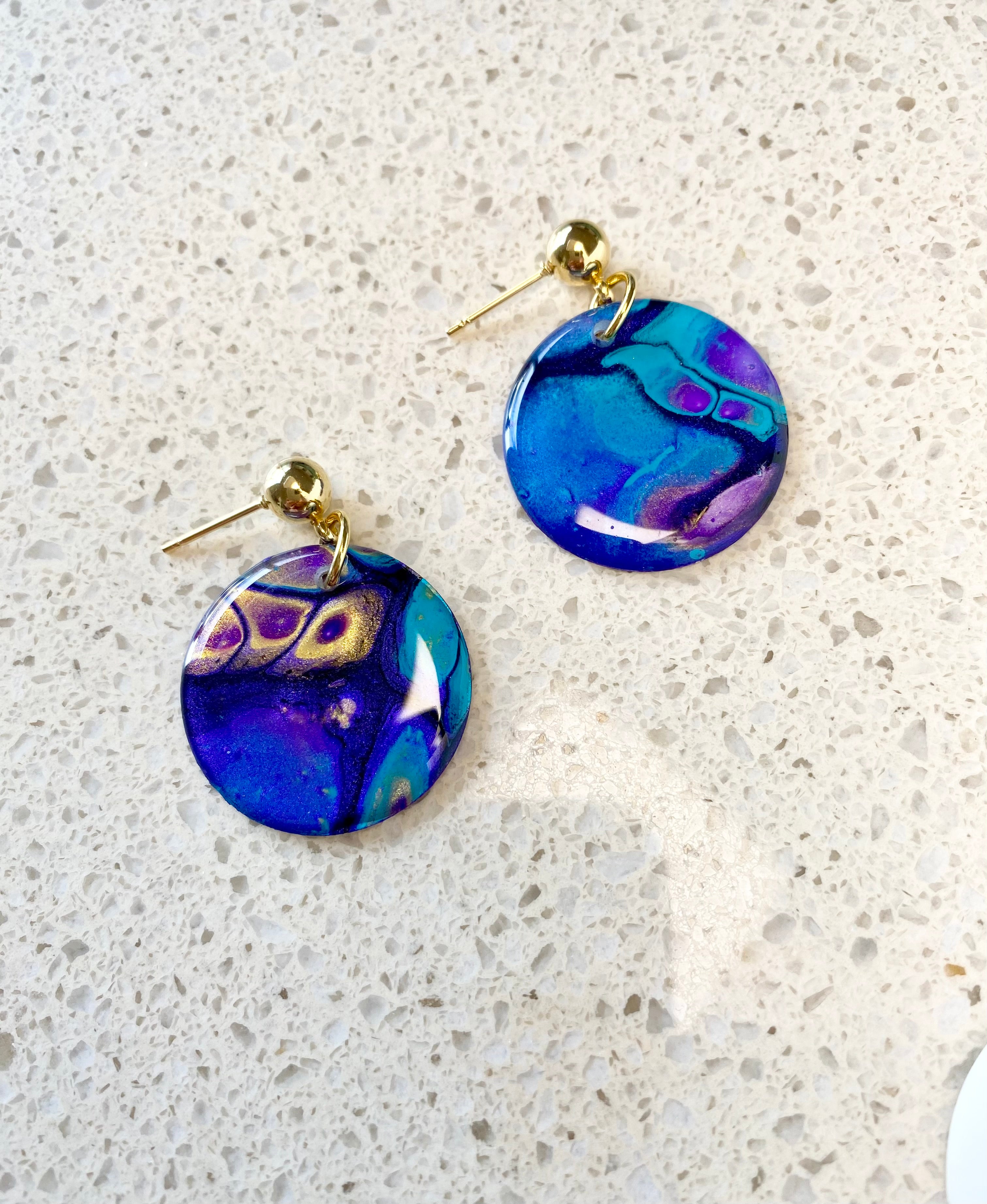 Turquoise Purple Stud Dangle Earrings