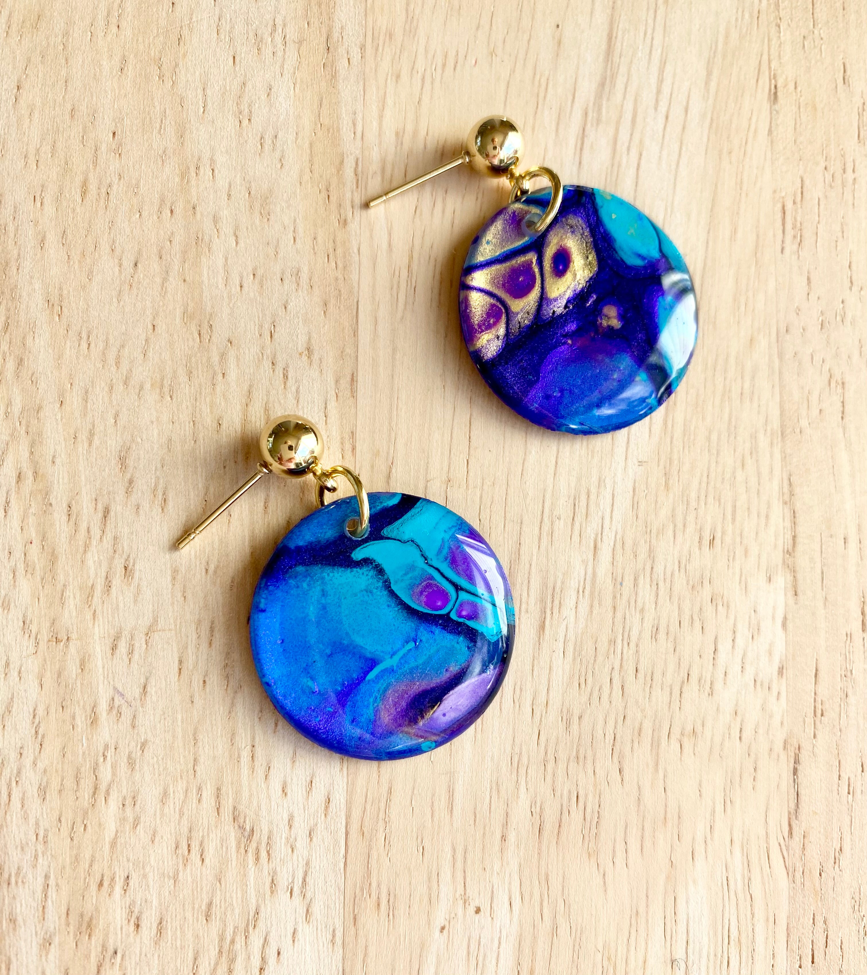 Turquoise Purple Stud Dangle Earrings