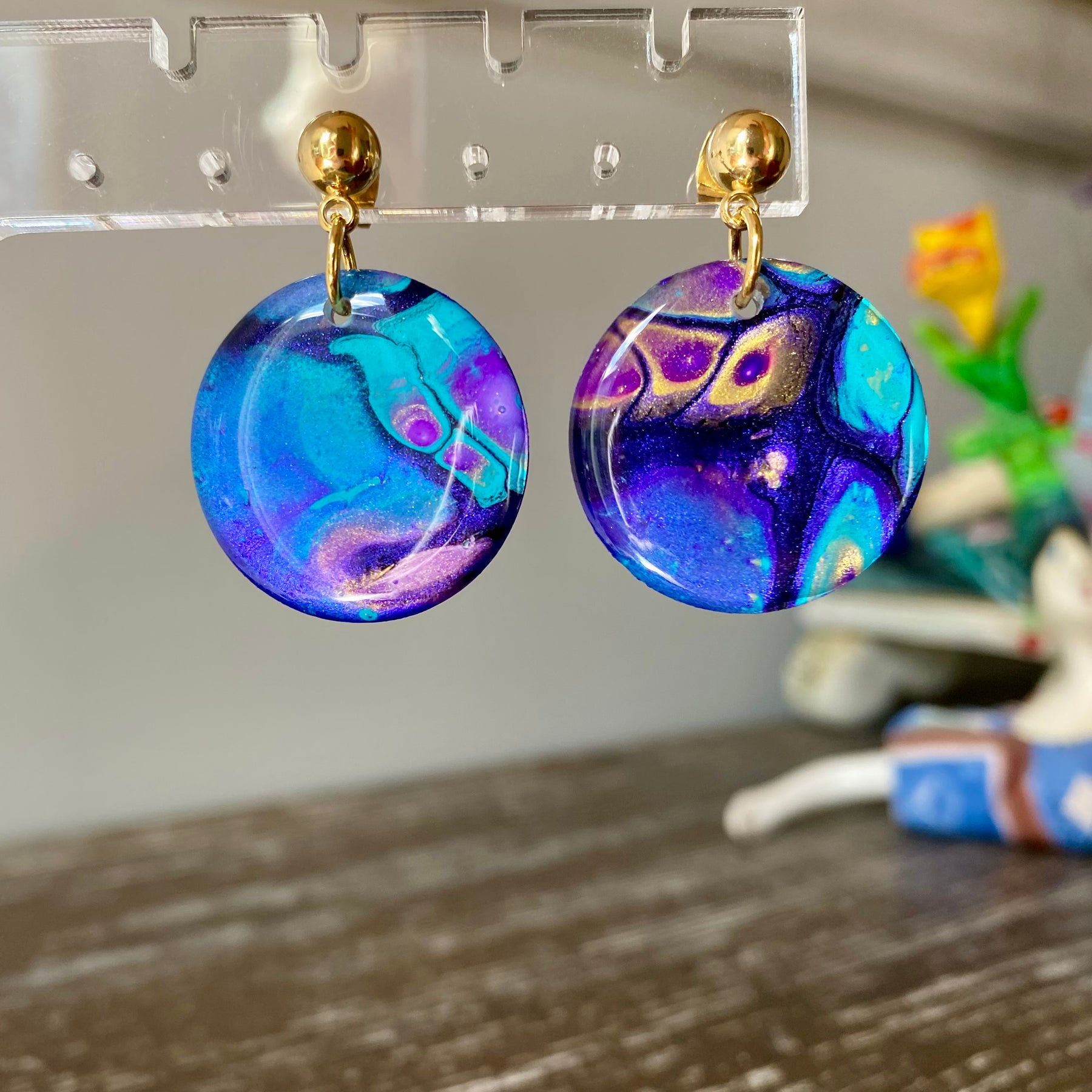 Turquoise Purple Stud Dangle Earrings