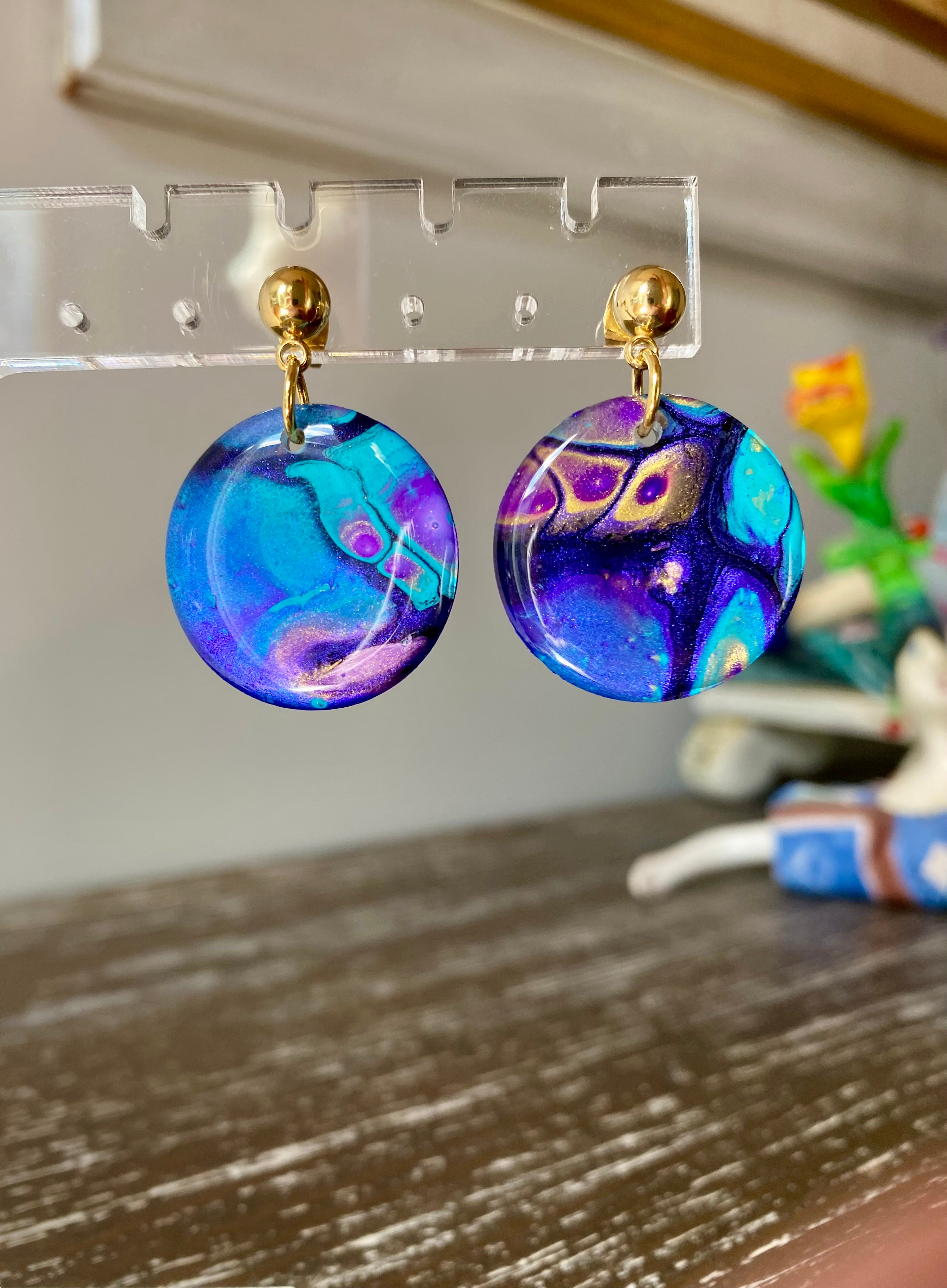 Turquoise Purple Stud Dangle Earrings