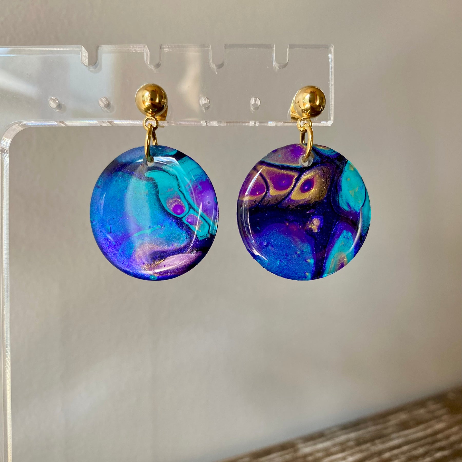 Turquoise Purple Stud Dangle Earrings