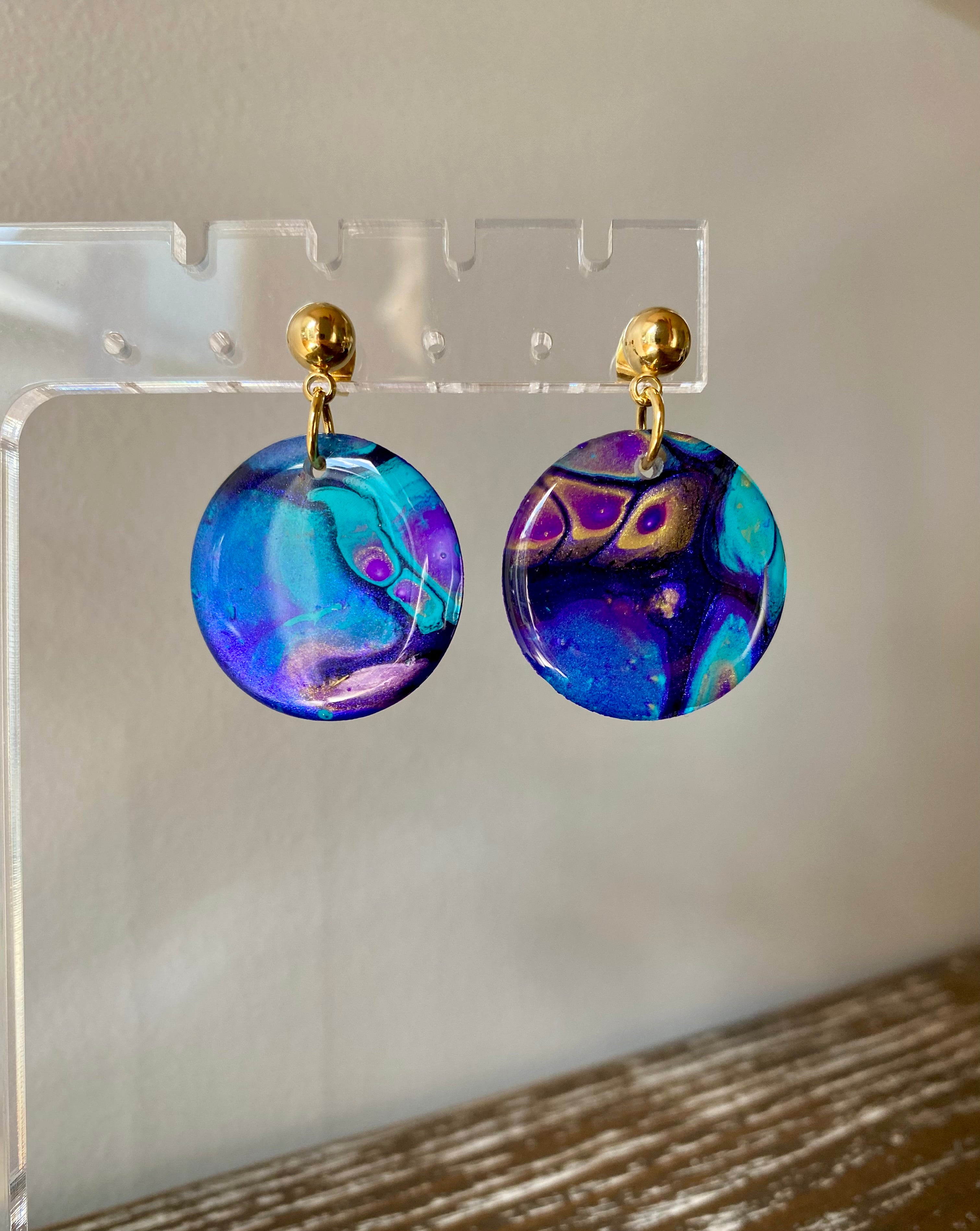 Turquoise Purple Stud Dangle Earrings