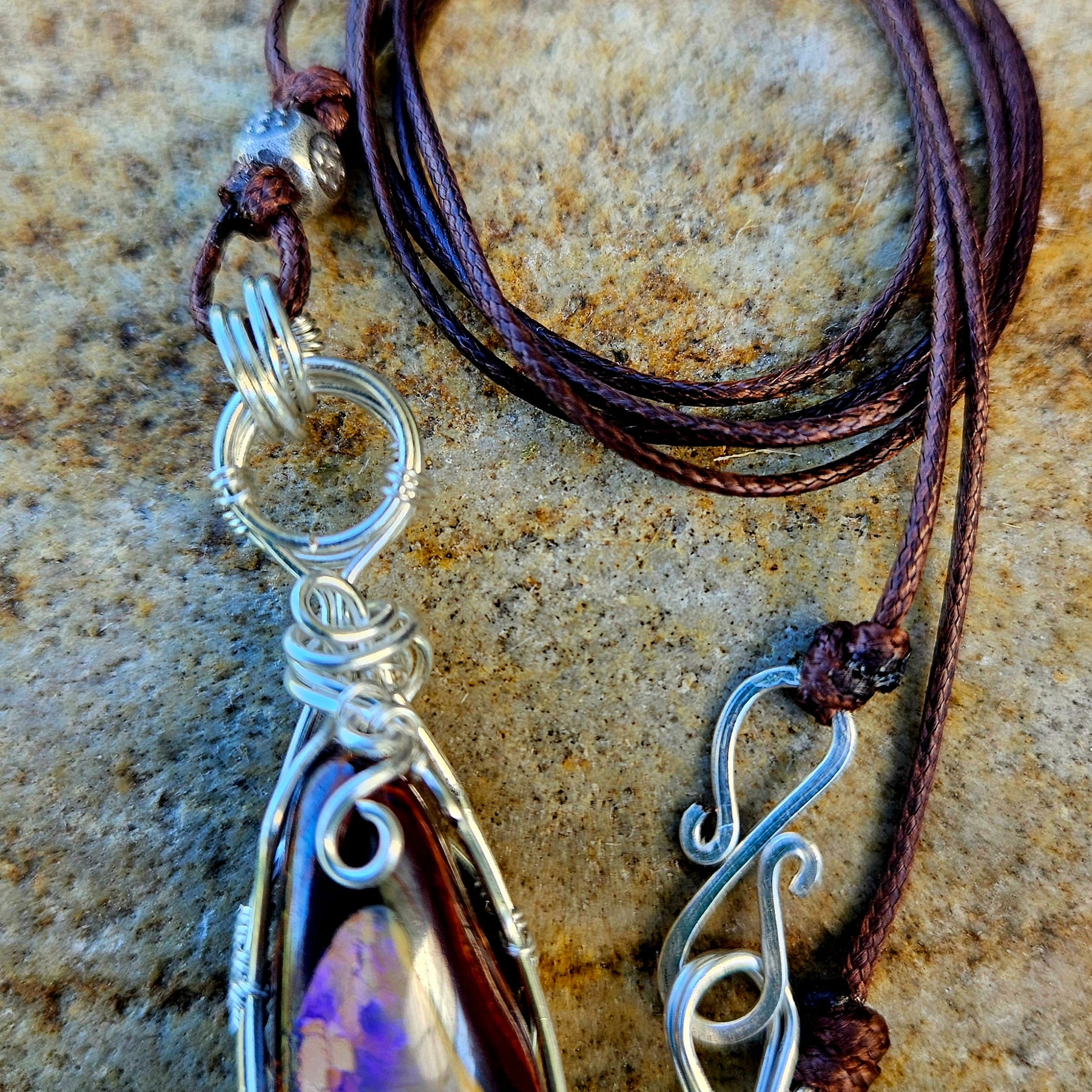 Boulder Opal & Sterling Silver Wire-Wrapped Pendant