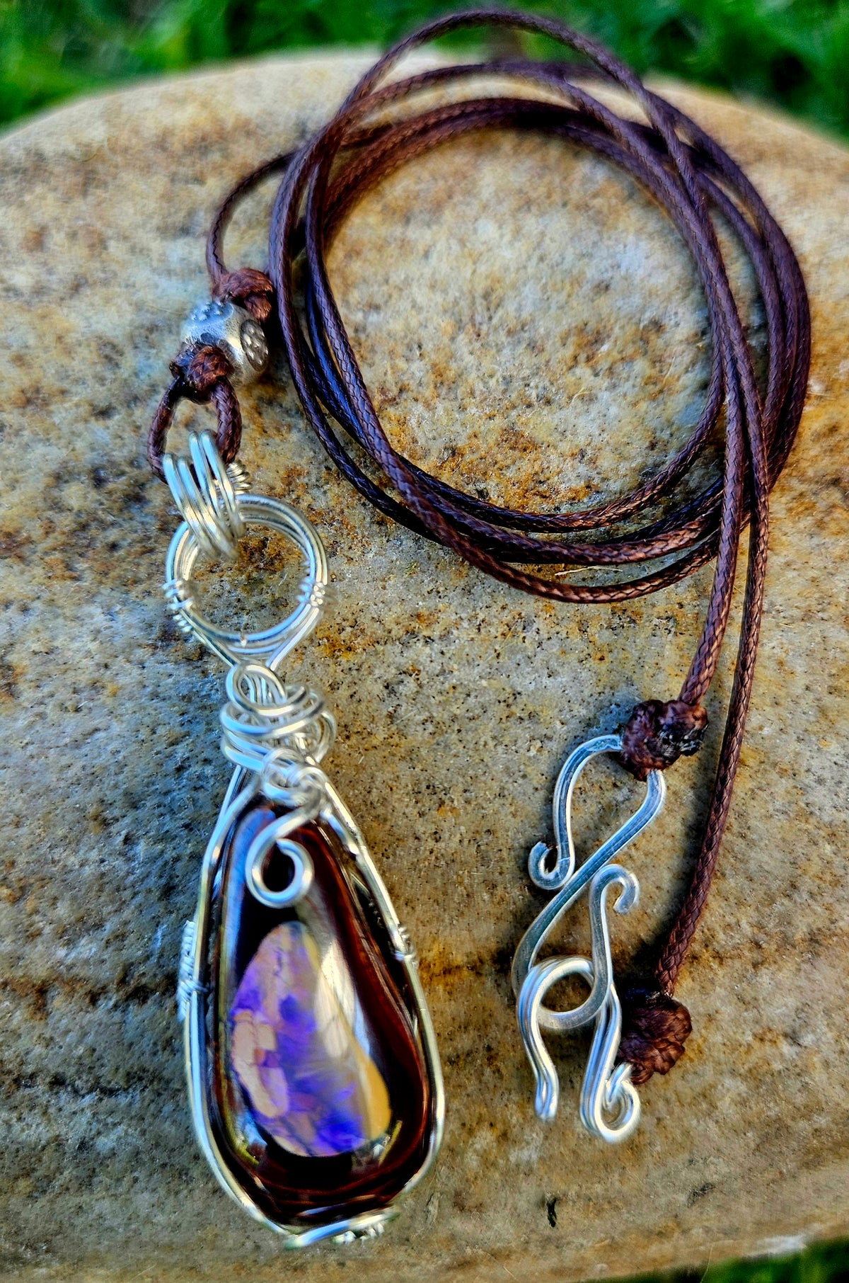 Boulder Opal & Sterling Silver Wire-Wrapped Pendant