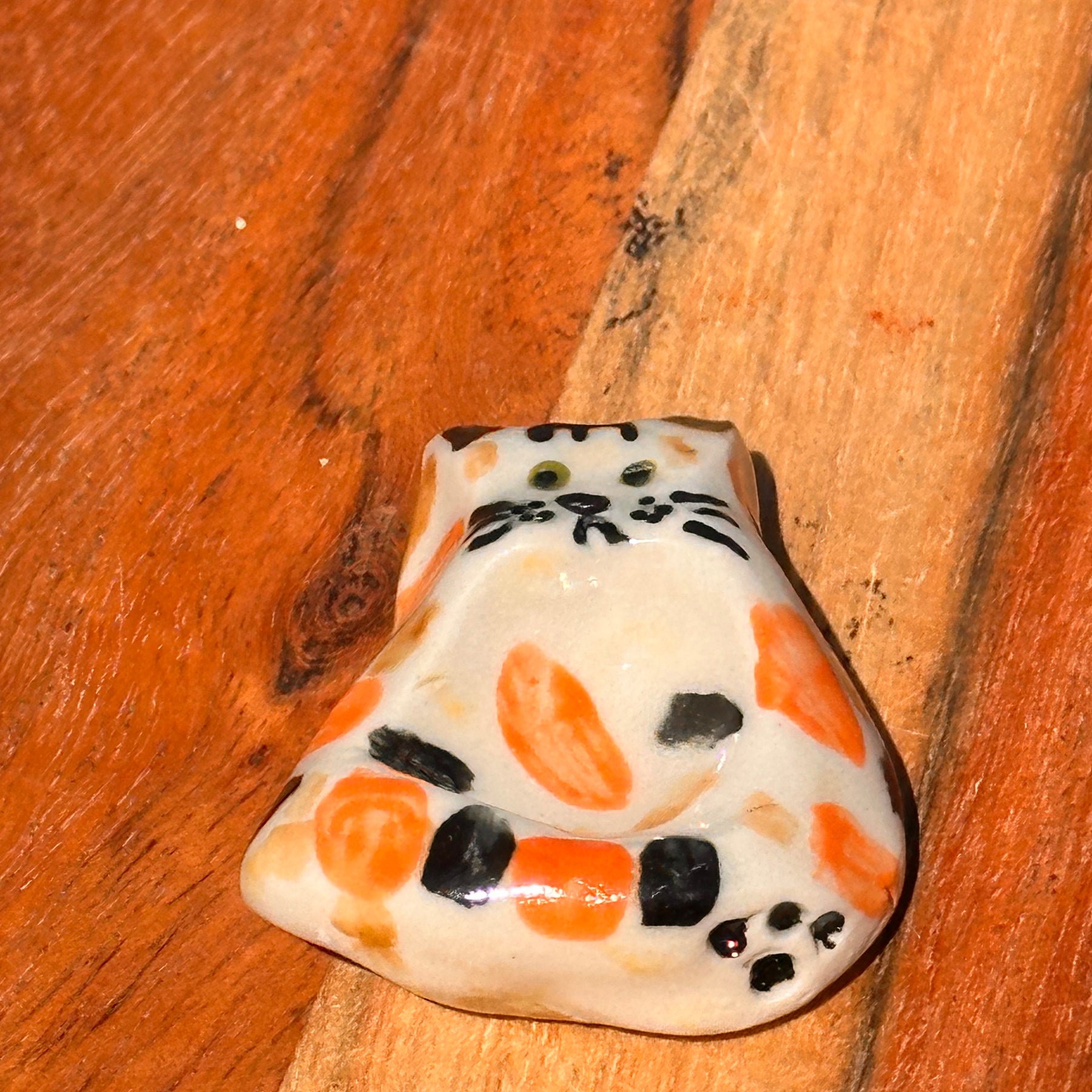 Calico Cat Pocket Pebble | Handmade Ceramic Worry Stone & Mini Trinket Dish