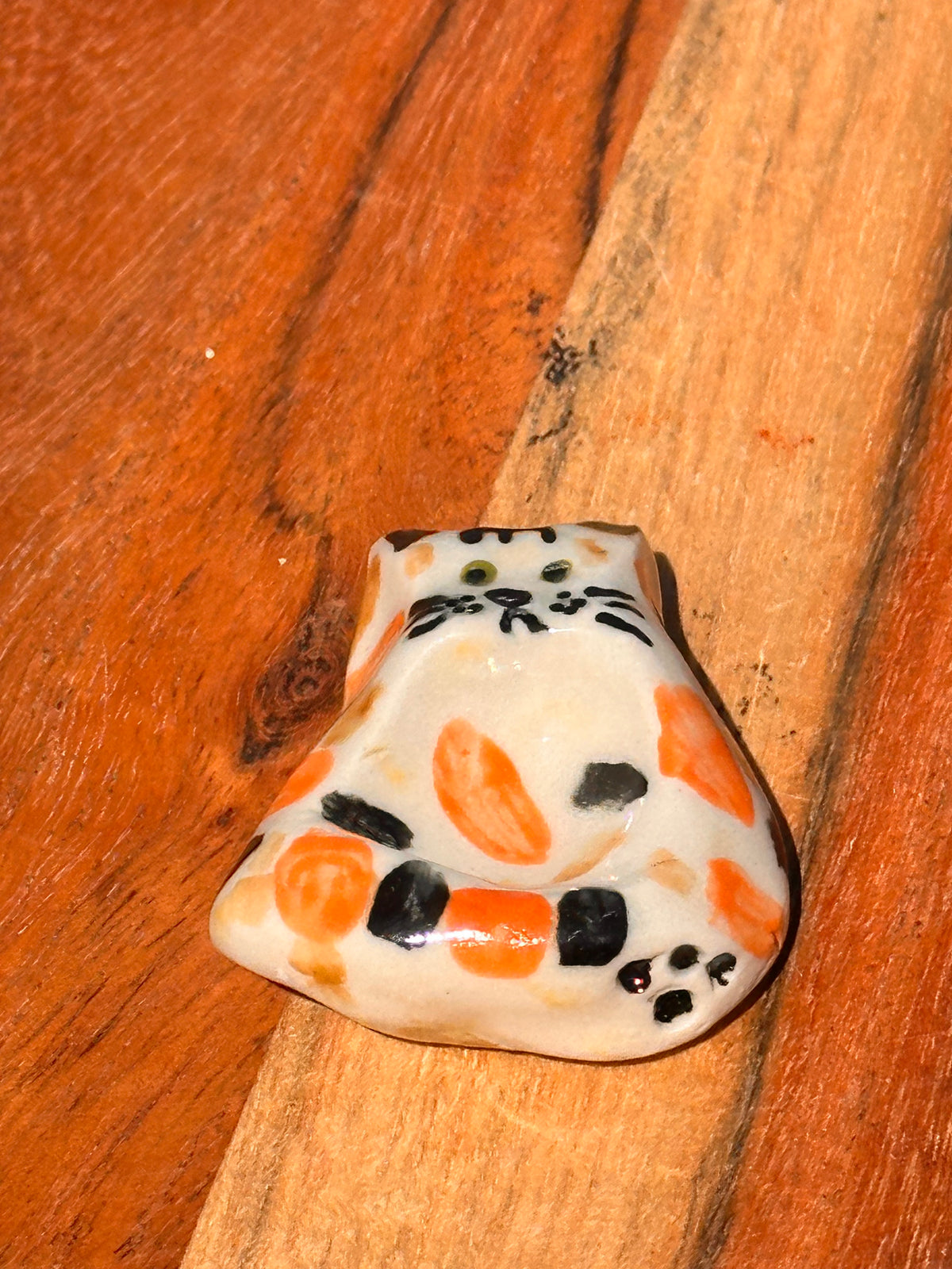Calico Cat Pocket Pebble | Handmade Ceramic Worry Stone & Mini Trinket Dish
