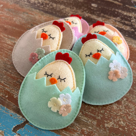 Pocket chick in egg shell bed, pocket friend, gift