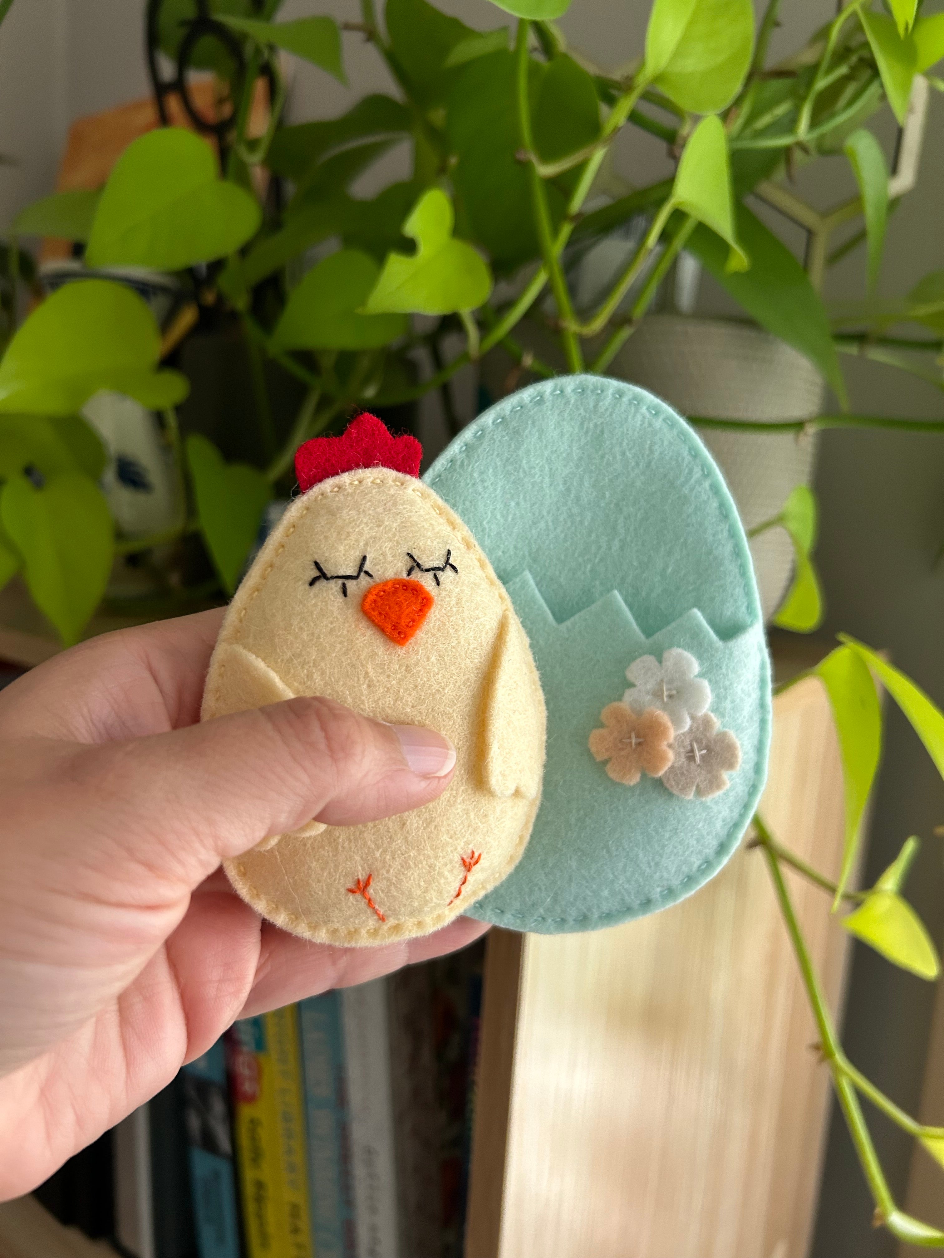 Pocket chick in egg shell bed, pocket friend, gift