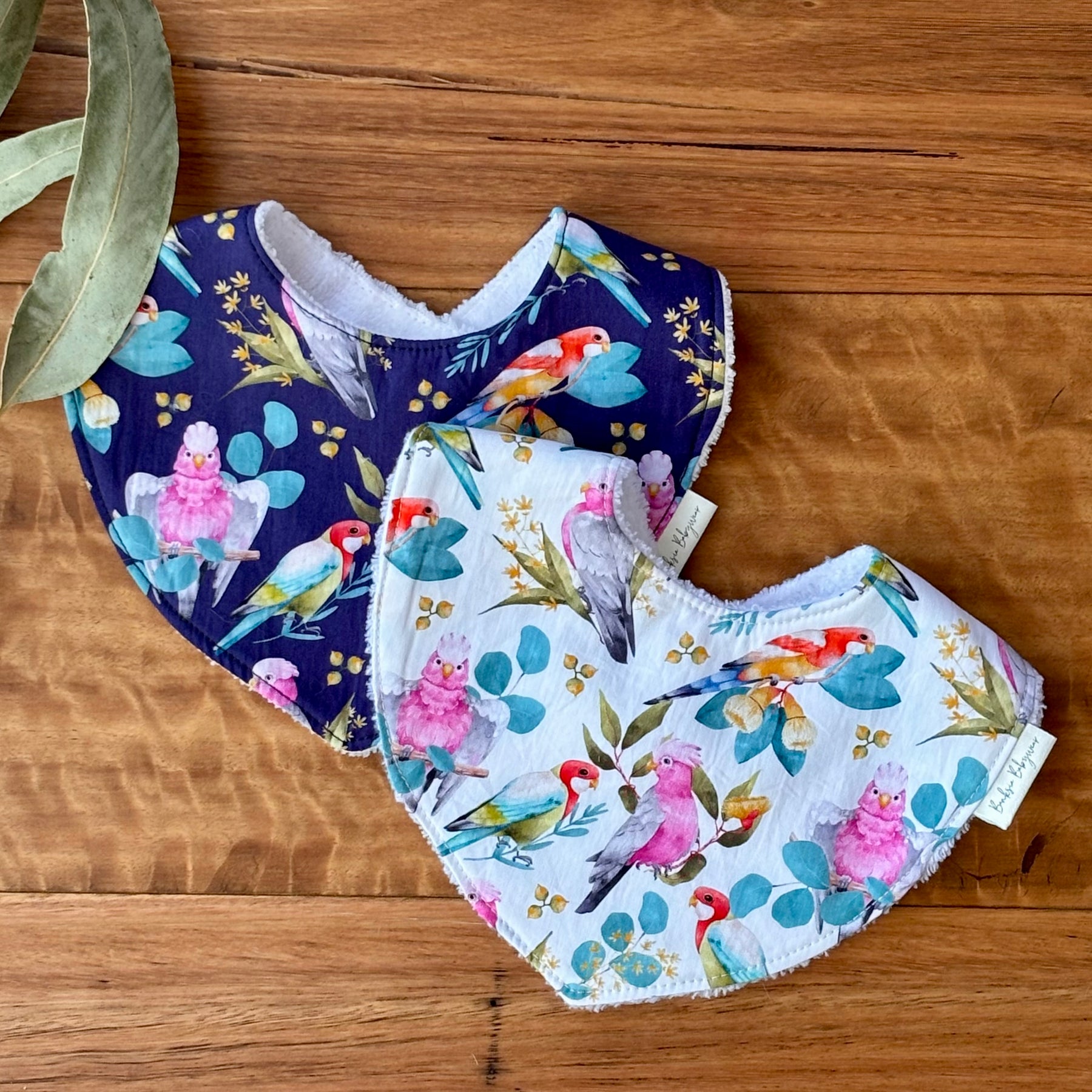 Australiana Baby Bib Set | Rosellas and Galahs | Ready to Ship