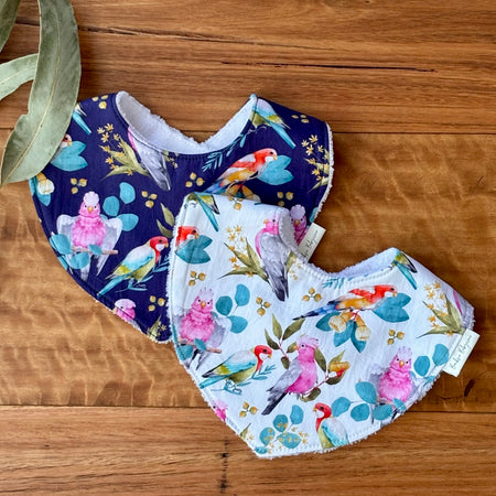 Australiana Baby Bib Set | Rosellas and Galahs | Ready to Ship