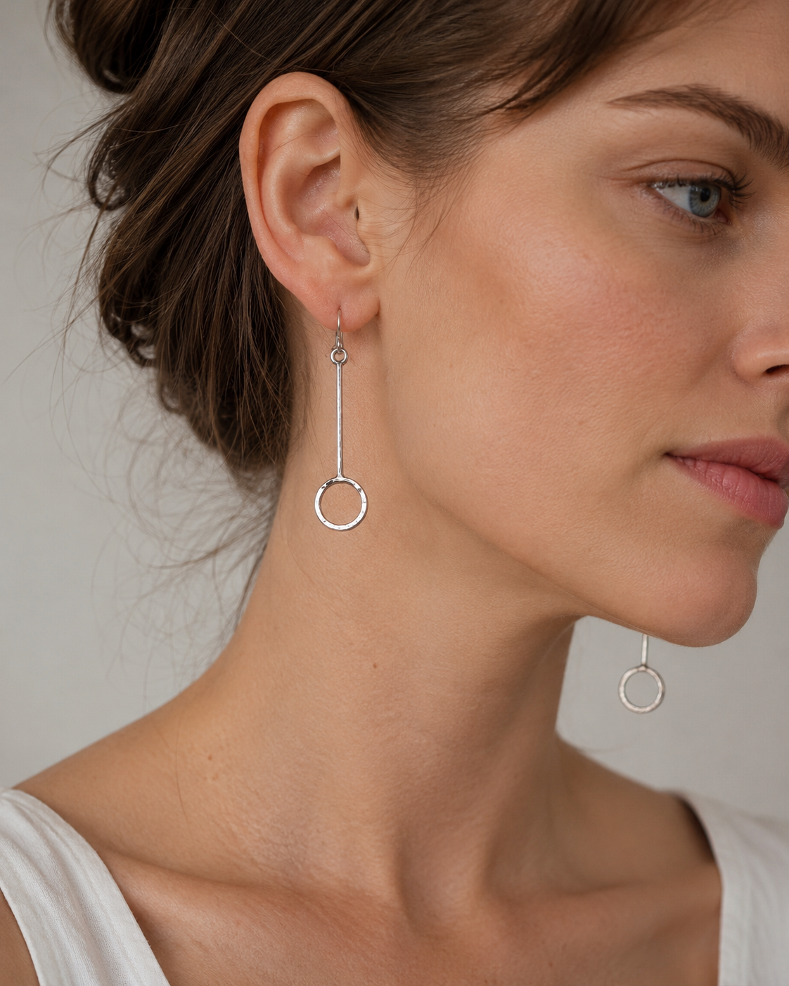 Handcrafted Sterling Silver Hammered Circle Bar Drop Earrings