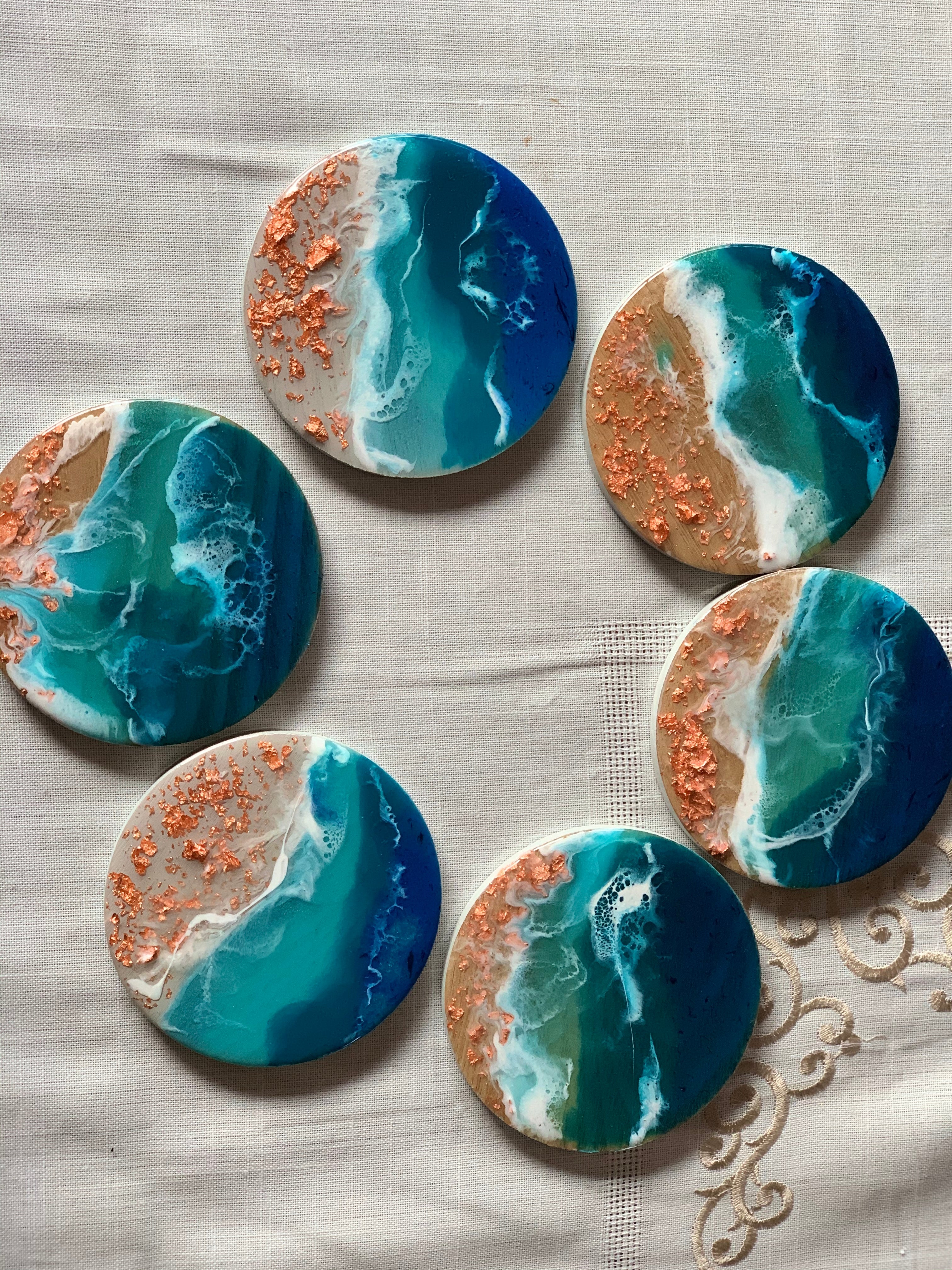 Coasters | coastal love | beach beauty | resin coasters | oceans | gift for her | gift ideas