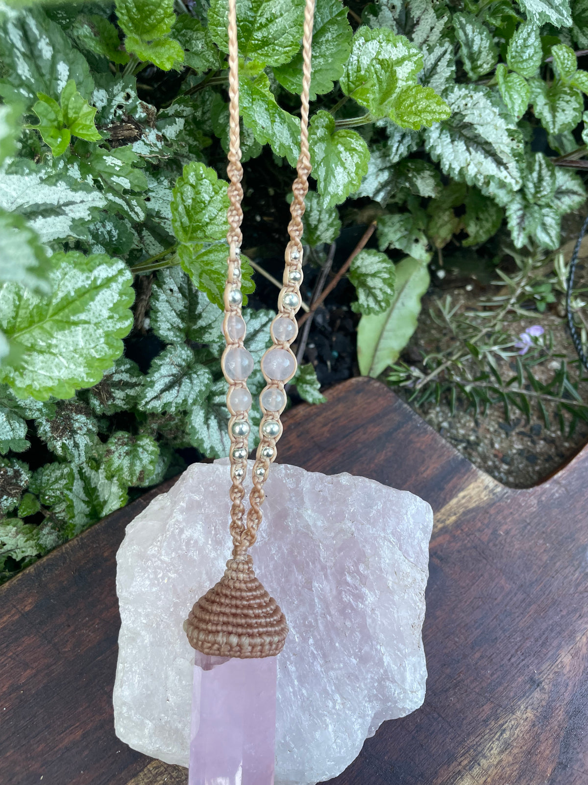 Rose quartz Pendant, double pointed crystal, Macrame necklace,