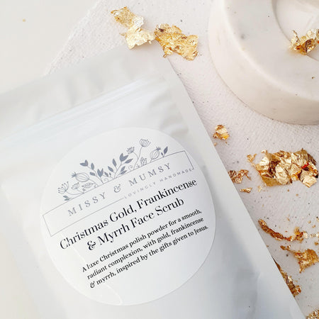 Christmas Face Scrub- Gold Frankincense Myrrh - Exfoliating Facial Scrub - Brightening Natural Skin Care
