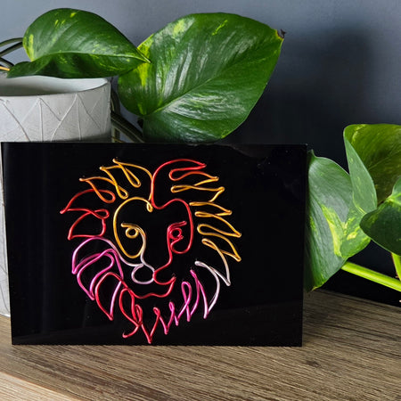 Lion Wire Art Plaque | Custom Colour Wall Art | Wire Lion Sculpture Acrylic Sign | Animal Lover Gift | Leo Zodiac Decor | Personalised Colours