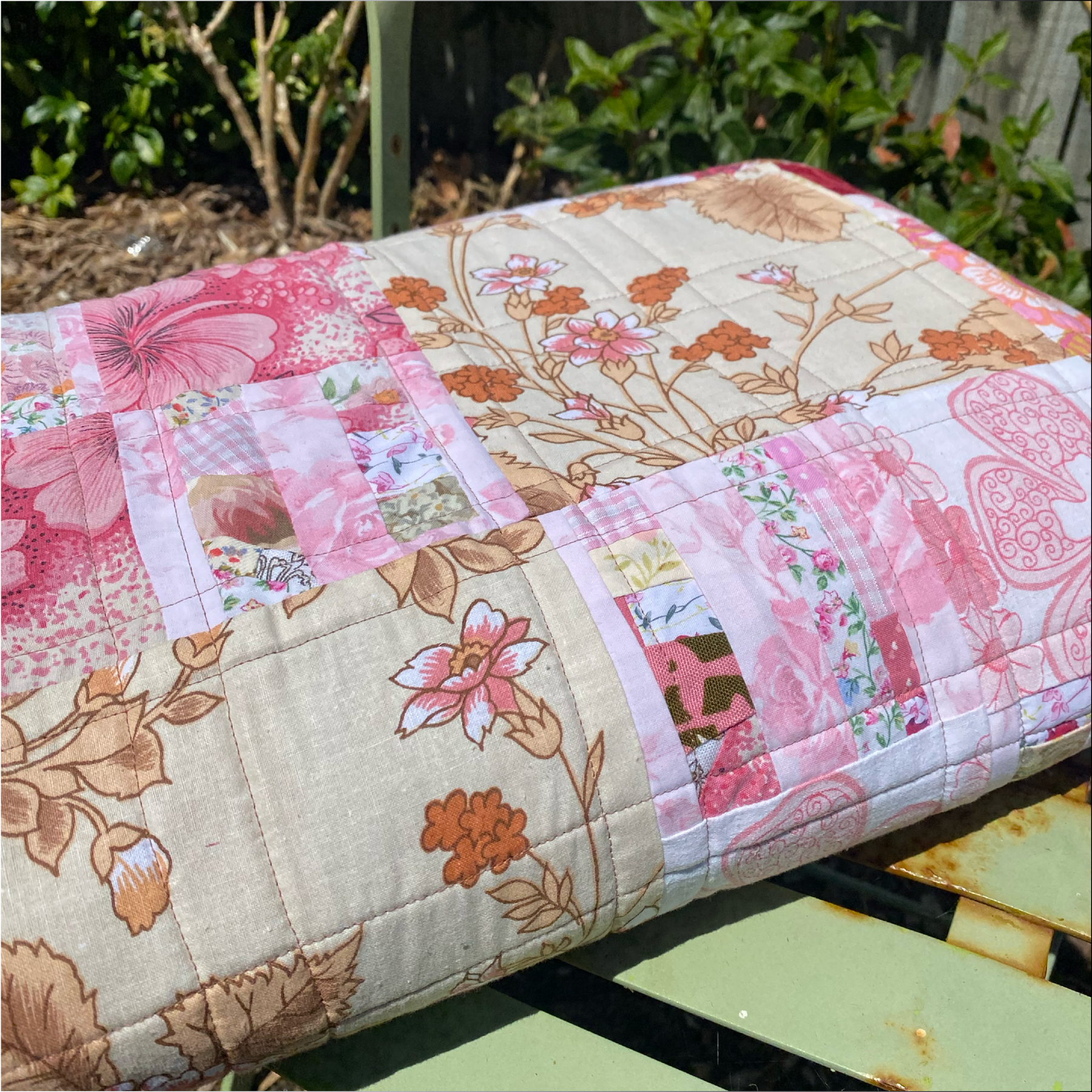 Blush and Bark Handmade Quilt Upcycled Vintage Fabrics & Wool Blanket