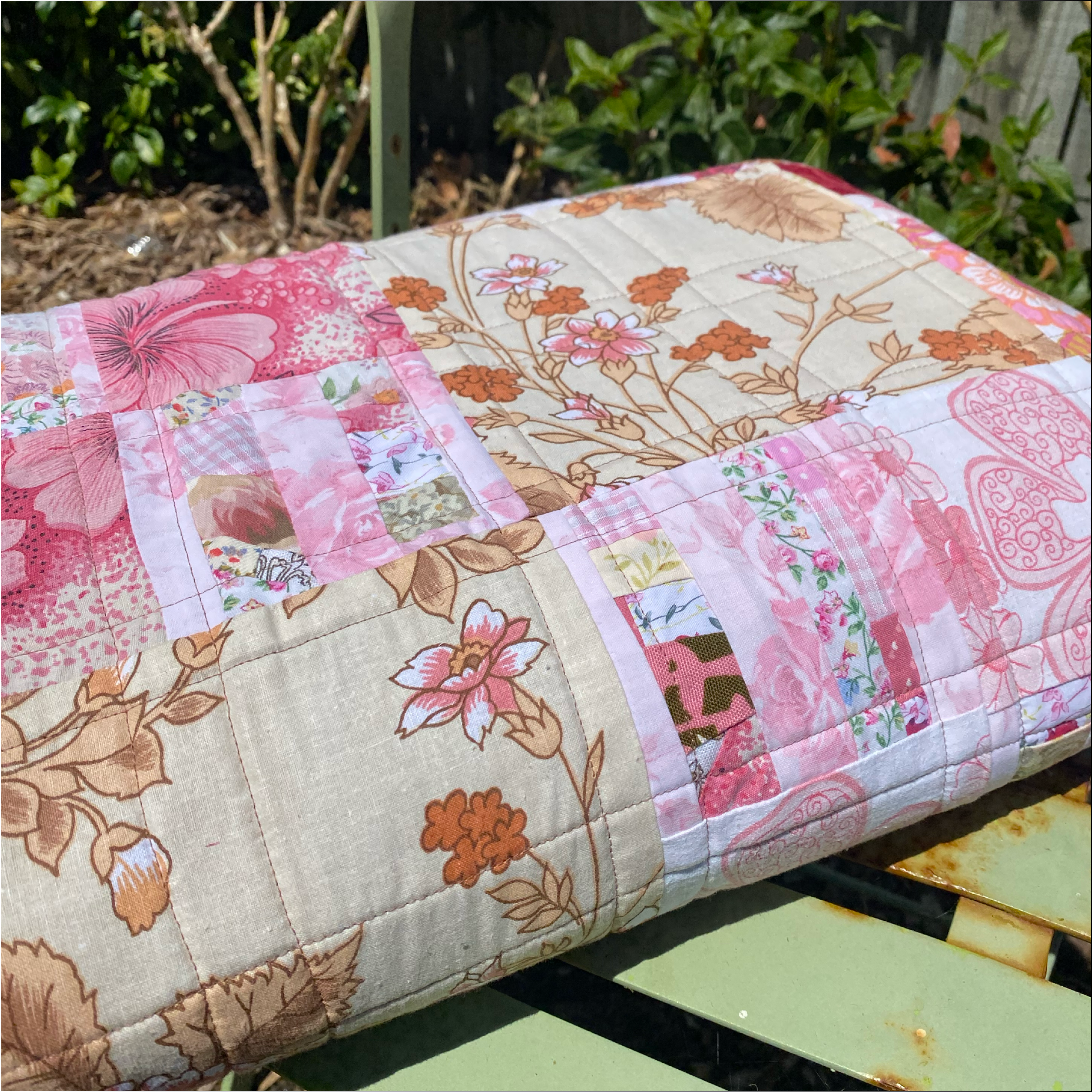 Blush and Bark Handmade Quilt Upcycled Vintage Fabrics & Wool Blanket