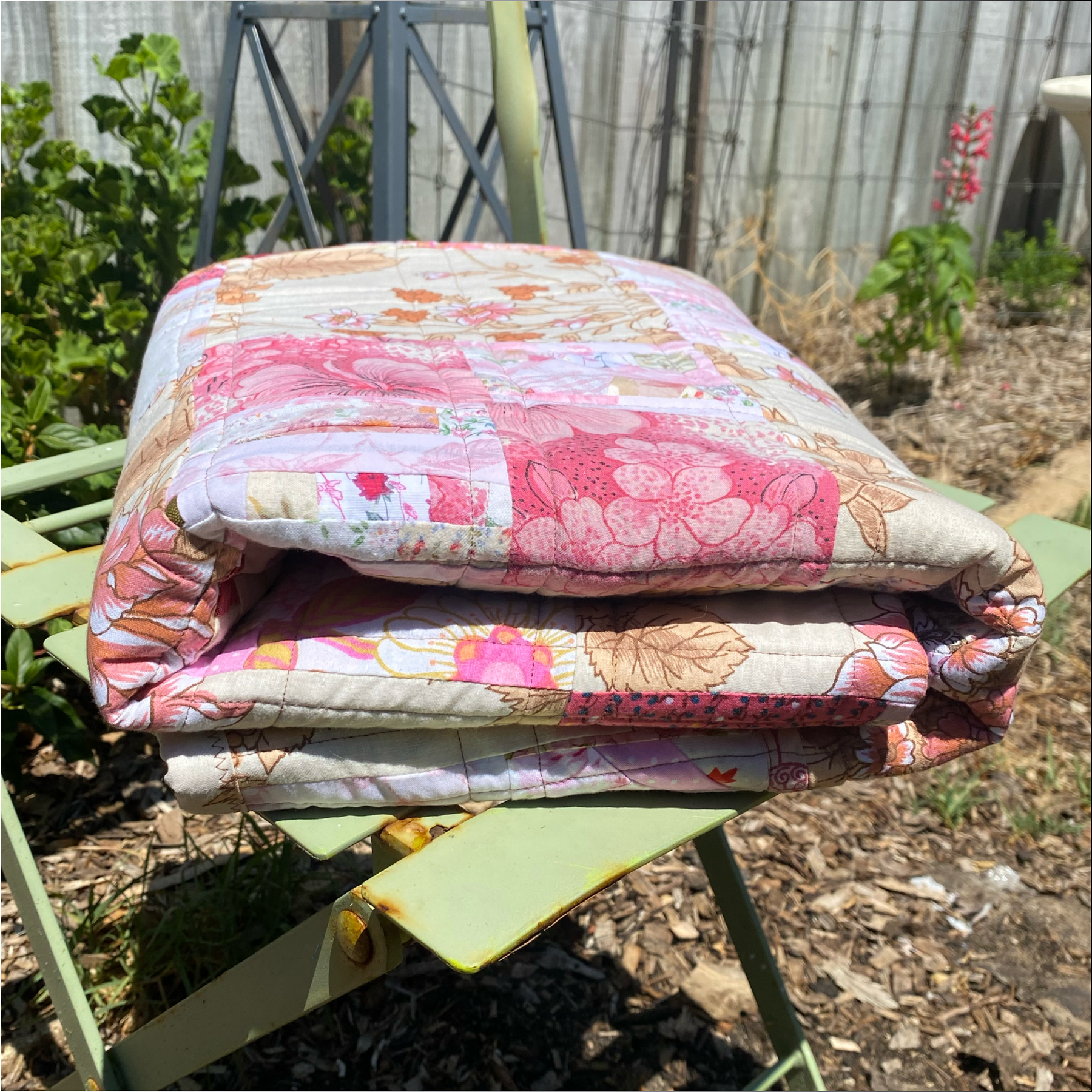 Blush and Bark Handmade Quilt Upcycled Vintage Fabrics & Wool Blanket