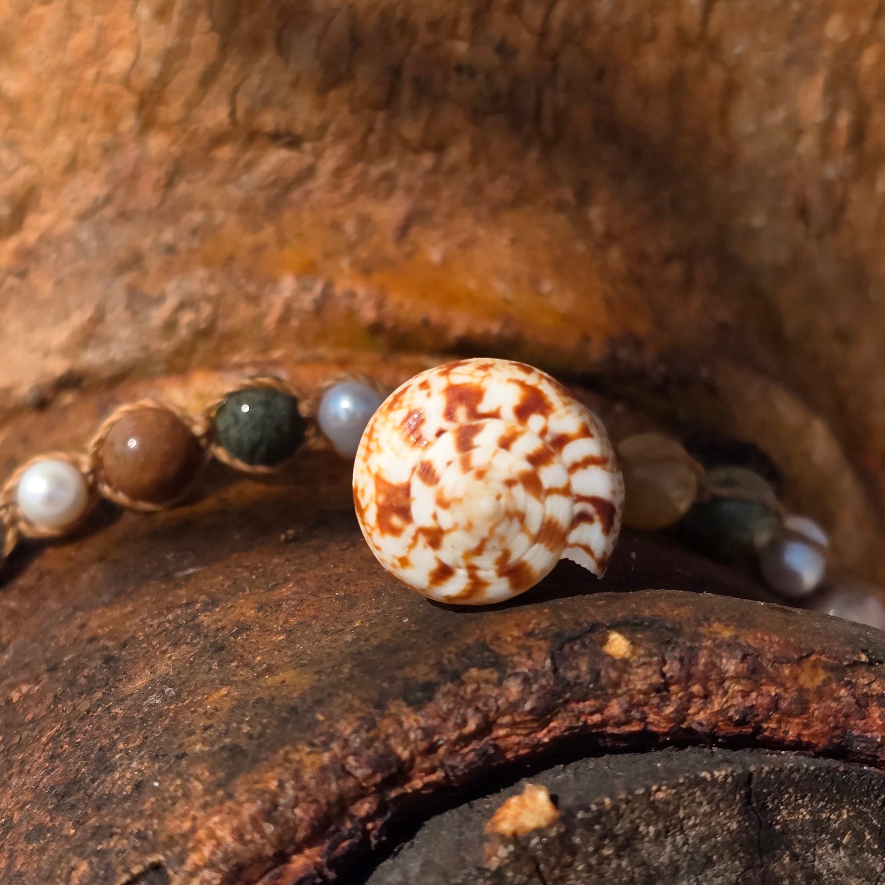 Cone Shell with Rare Ocean Agate & Pearl Necklace