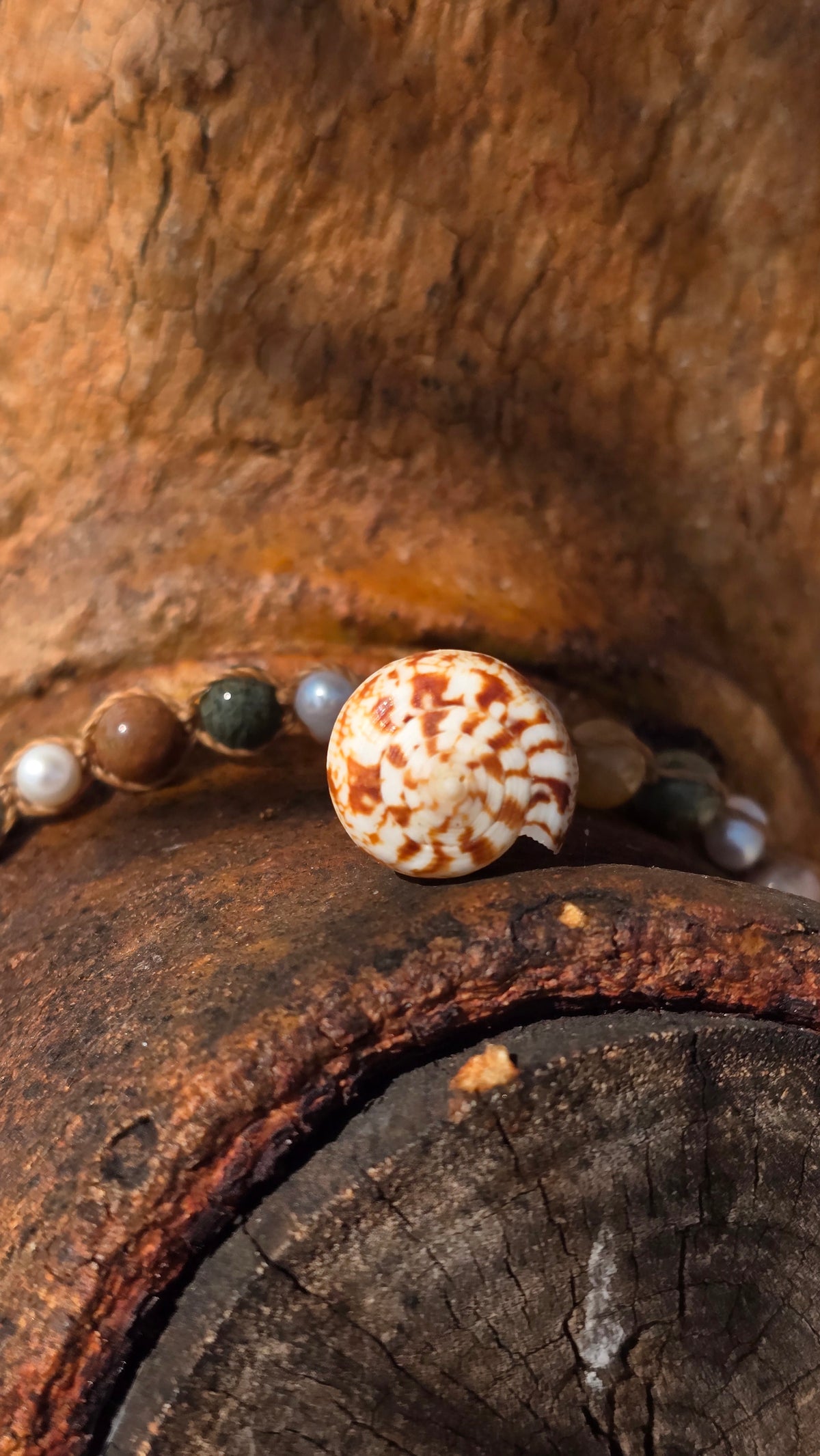 Cone Shell with Rare Ocean Agate & Pearl Necklace
