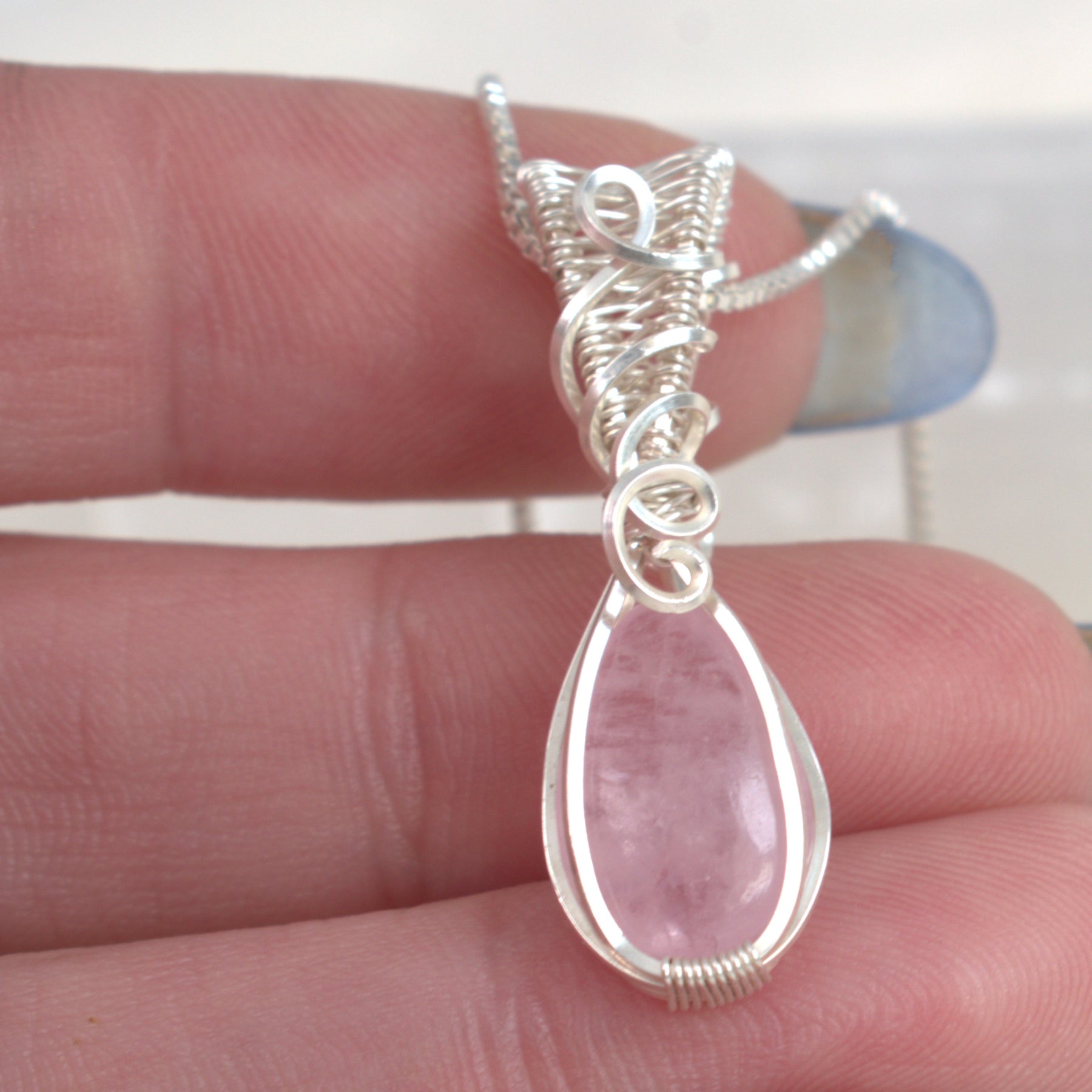 Amity - Natural Morganite Pendant in Silver-Filled Wire
