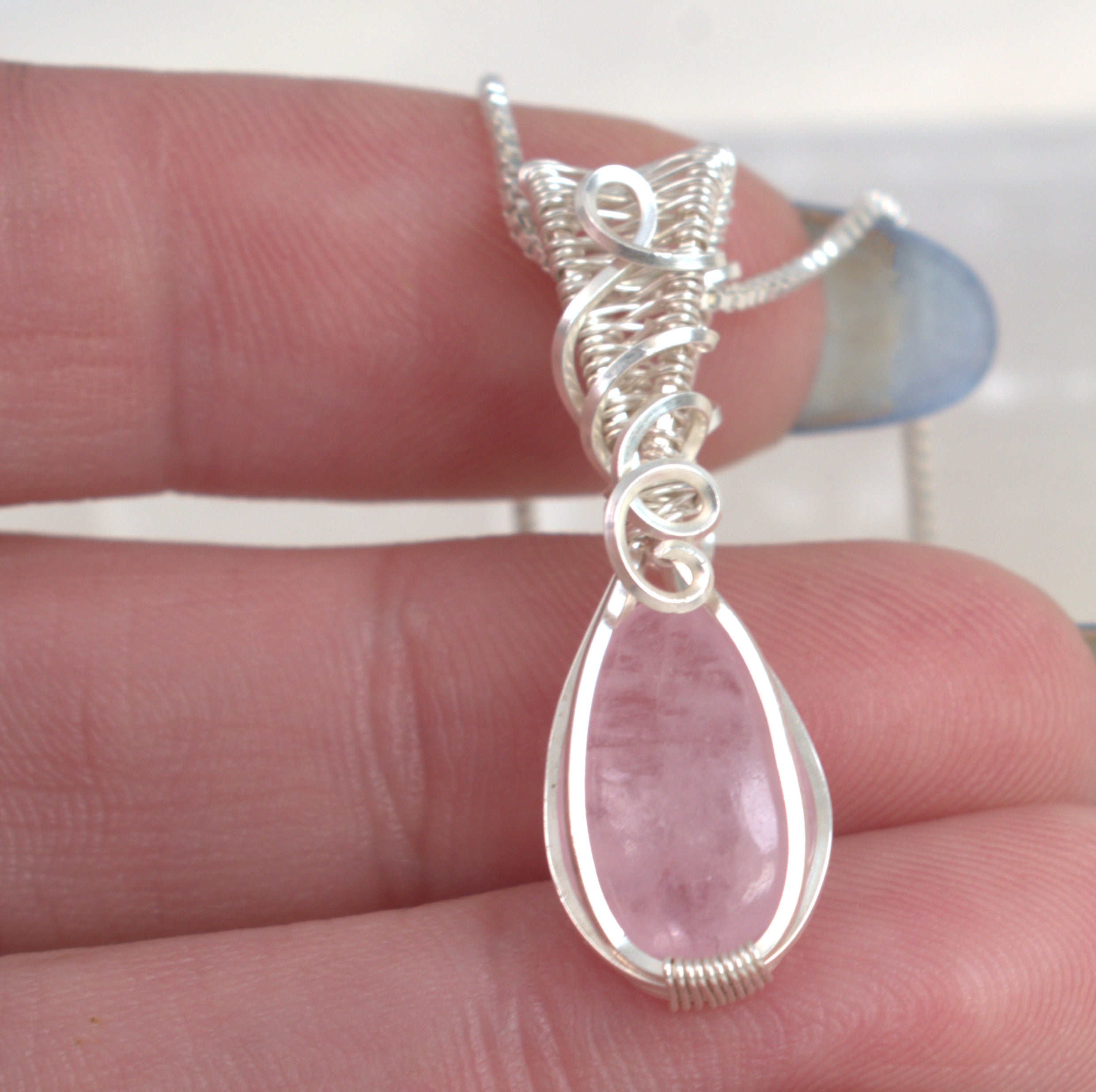 Amity - Natural Morganite Pendant in Silver-Filled Wire