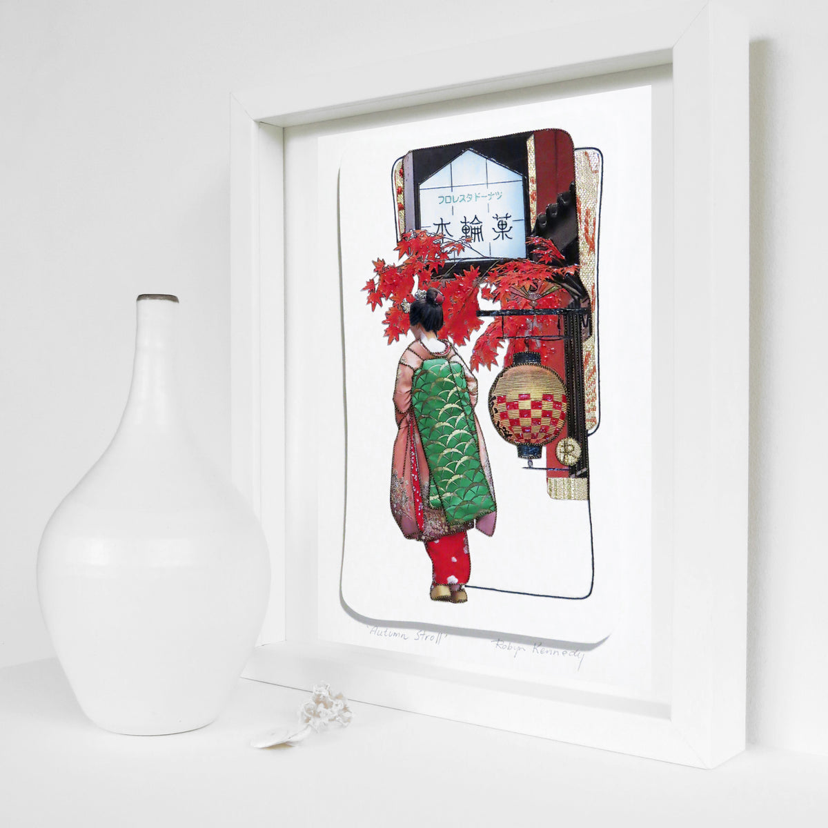 Unframed Collage Art - Japanese Geisha Autumn Leaves