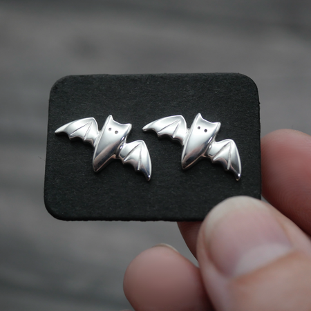 Bat Studs - Handmade Sterling Silver Halloween Stud Earrings