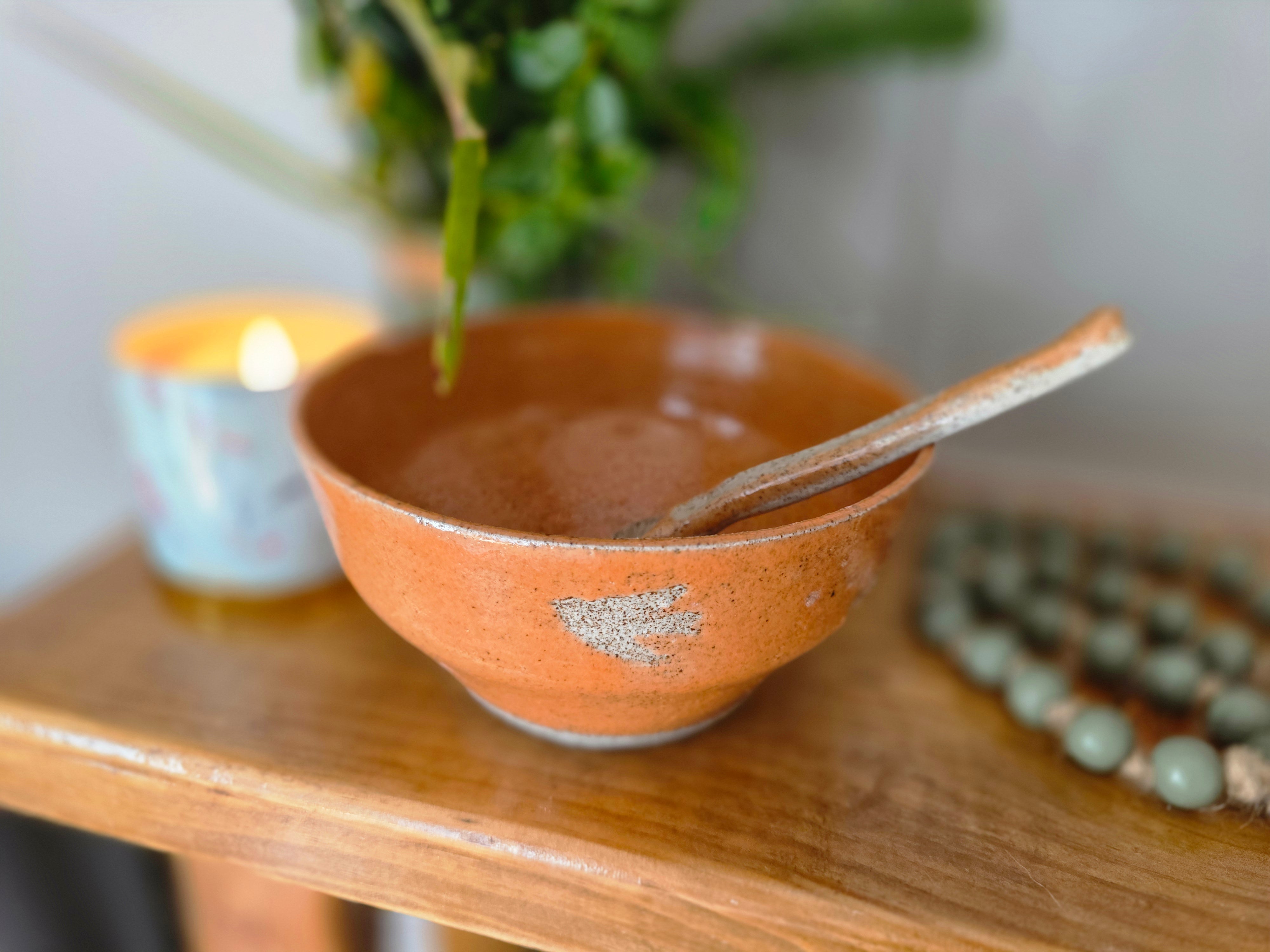 Orange Mixing Bowl and Spoon