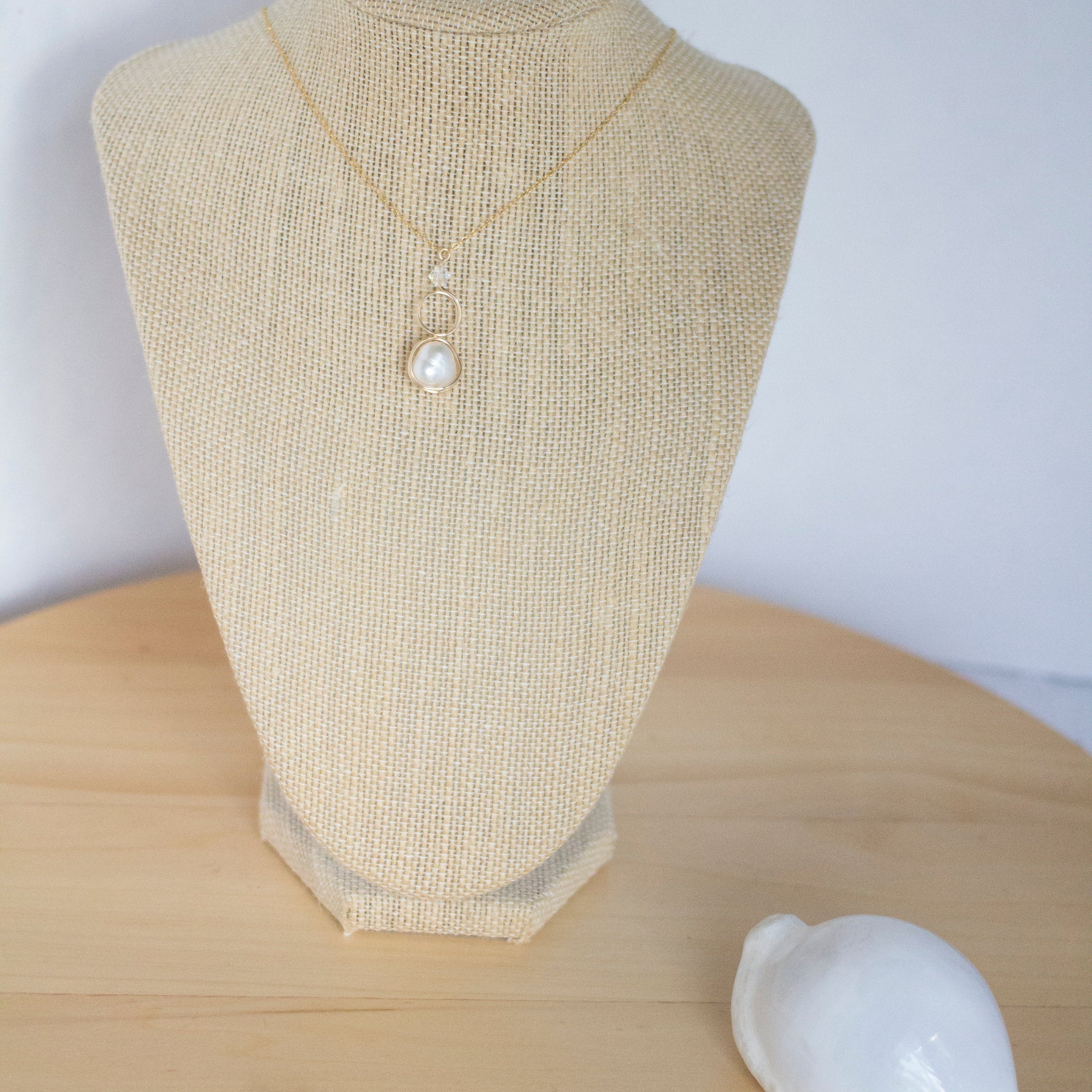 Gold Filled Baroque Pearl and Crystal Loop Pendant Necklace | Jewellery Gift Idea