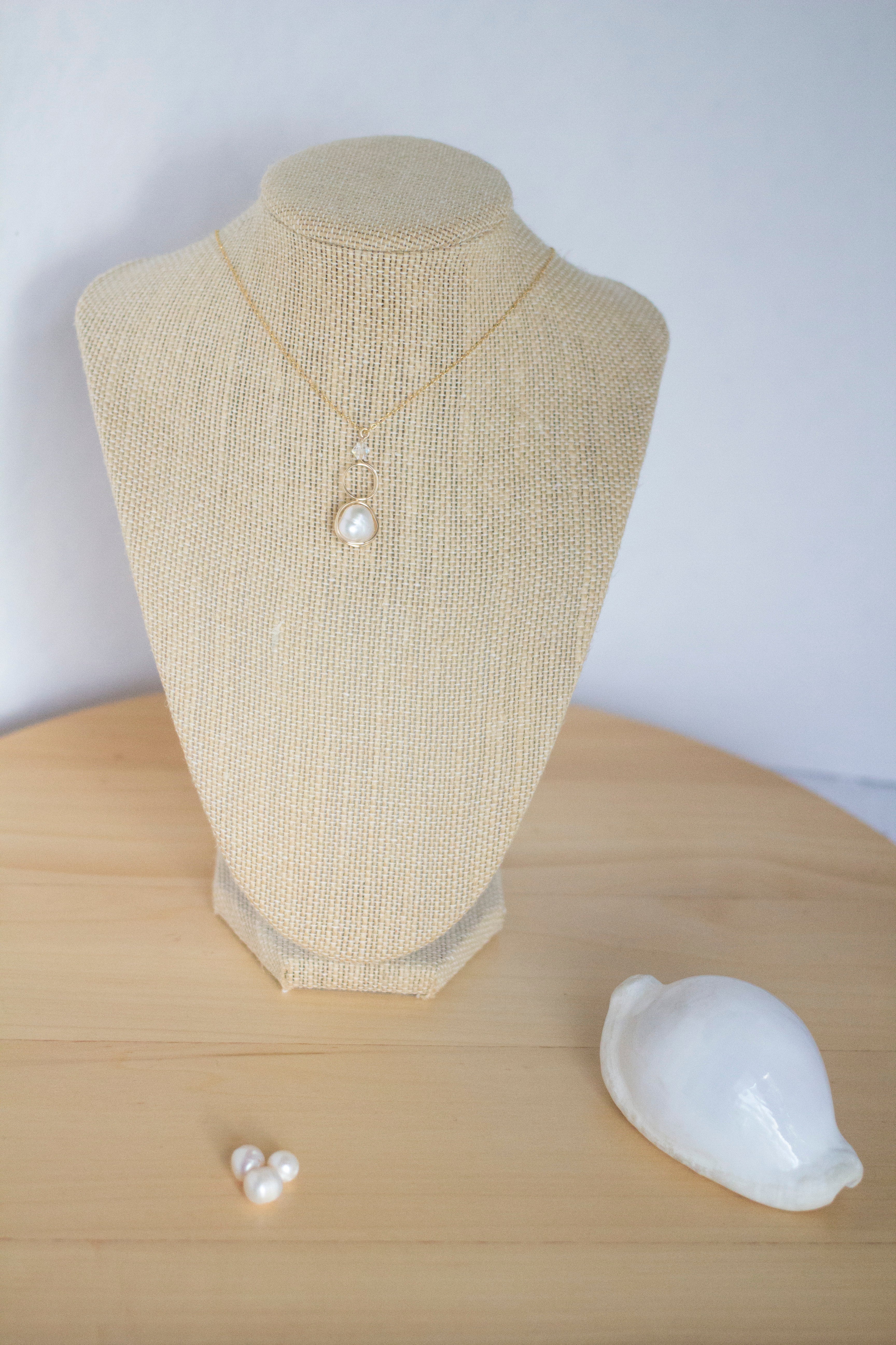 Gold Filled Baroque Pearl and Crystal Loop Pendant Necklace | Jewellery Gift Idea
