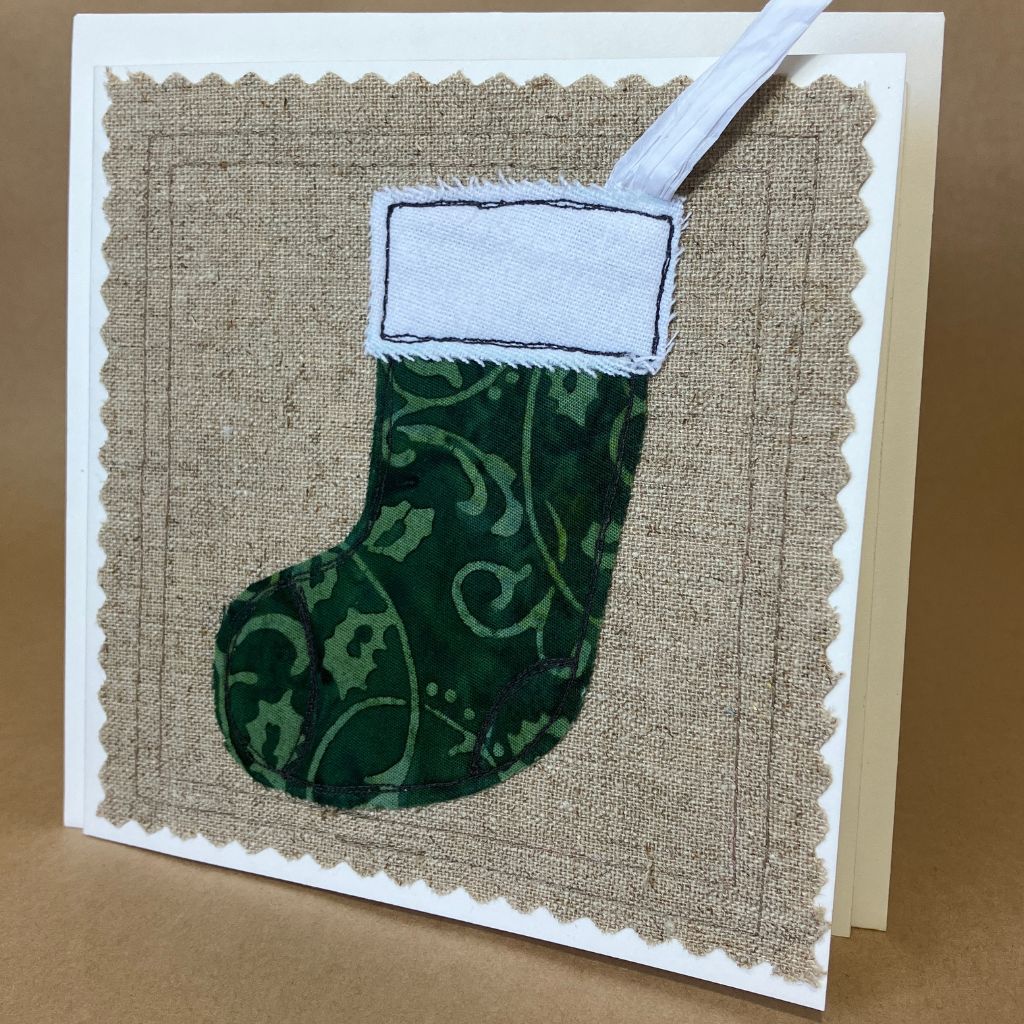 Handmade Fabric Christmas Card & Envelope| 13cm x 13cm | Blank inside