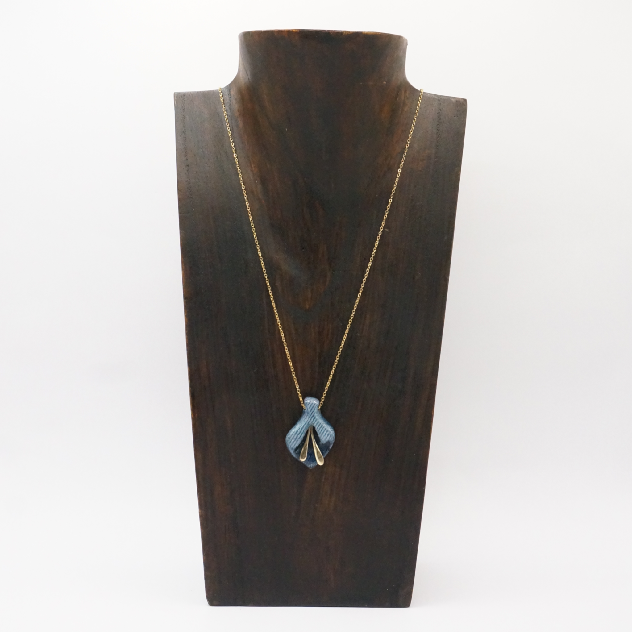 Blue Flower - Denim and brass necklace