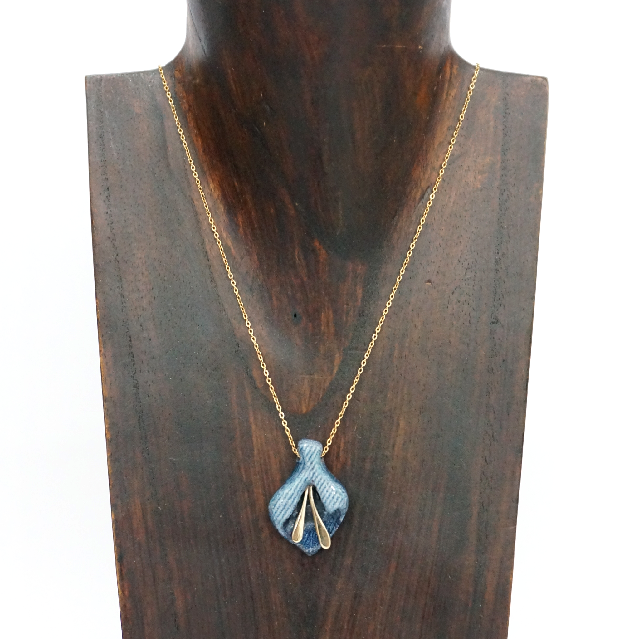 Blue Flower - Denim and brass necklace