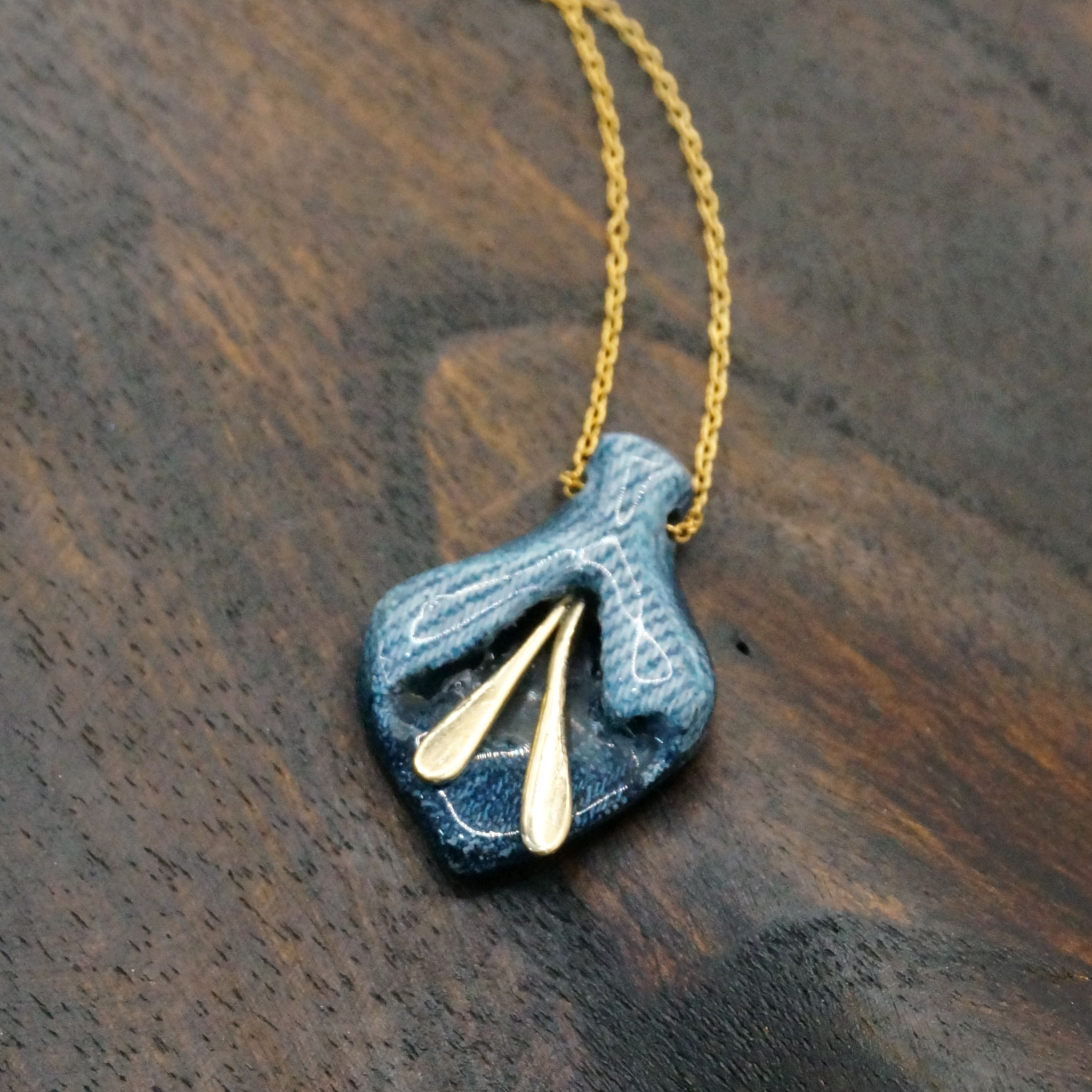 Blue Flower - Denim and brass necklace