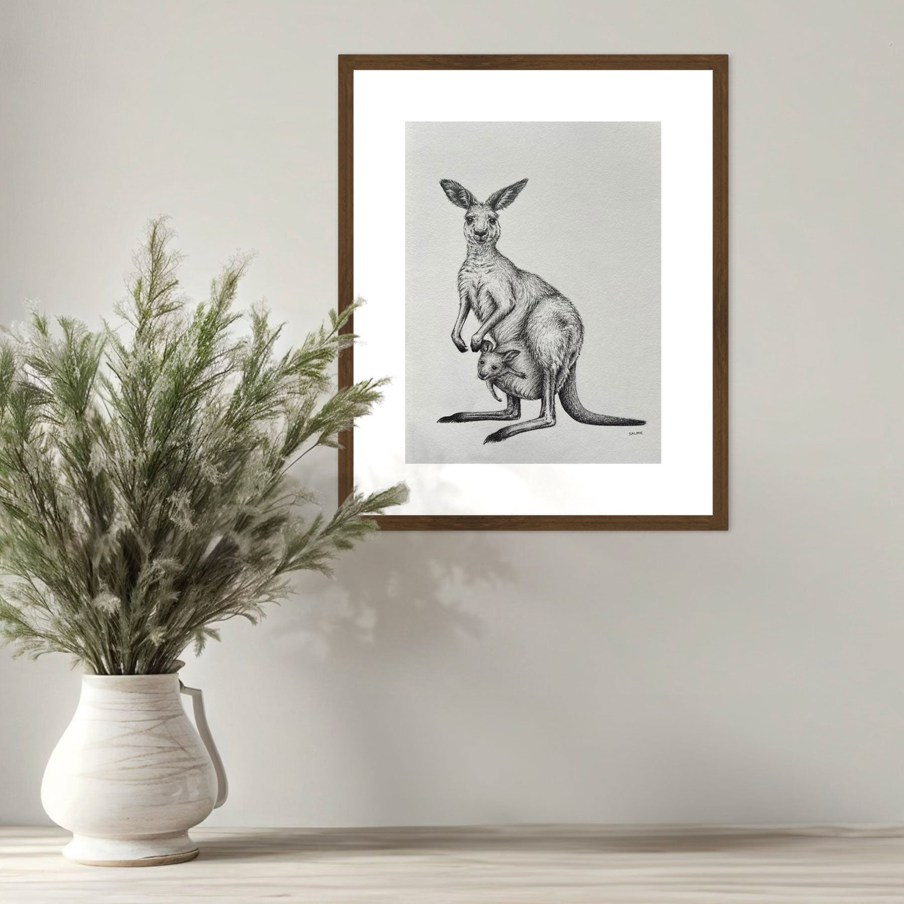 Kangaroo Mother and Joey | Hand Drawn Original Artwork