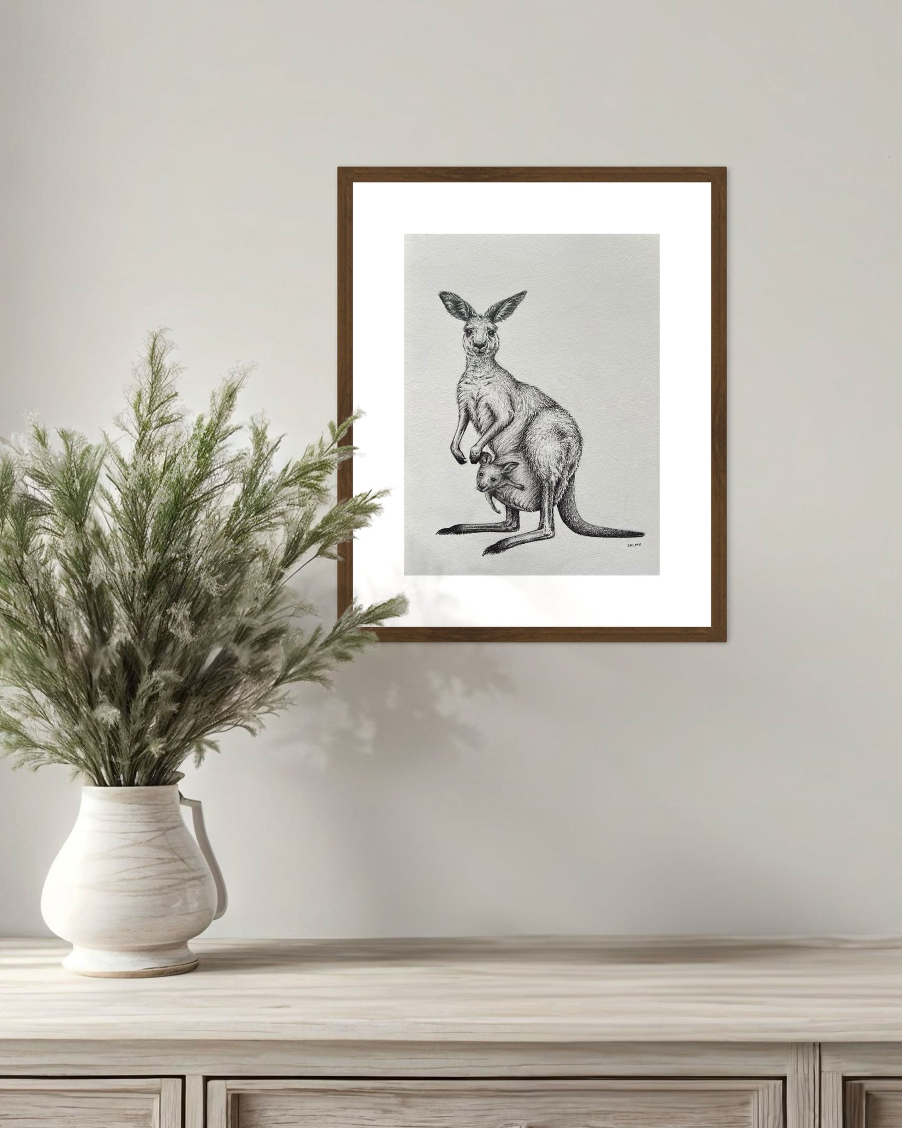 Kangaroo Mother and Joey | Hand Drawn Original Artwork
