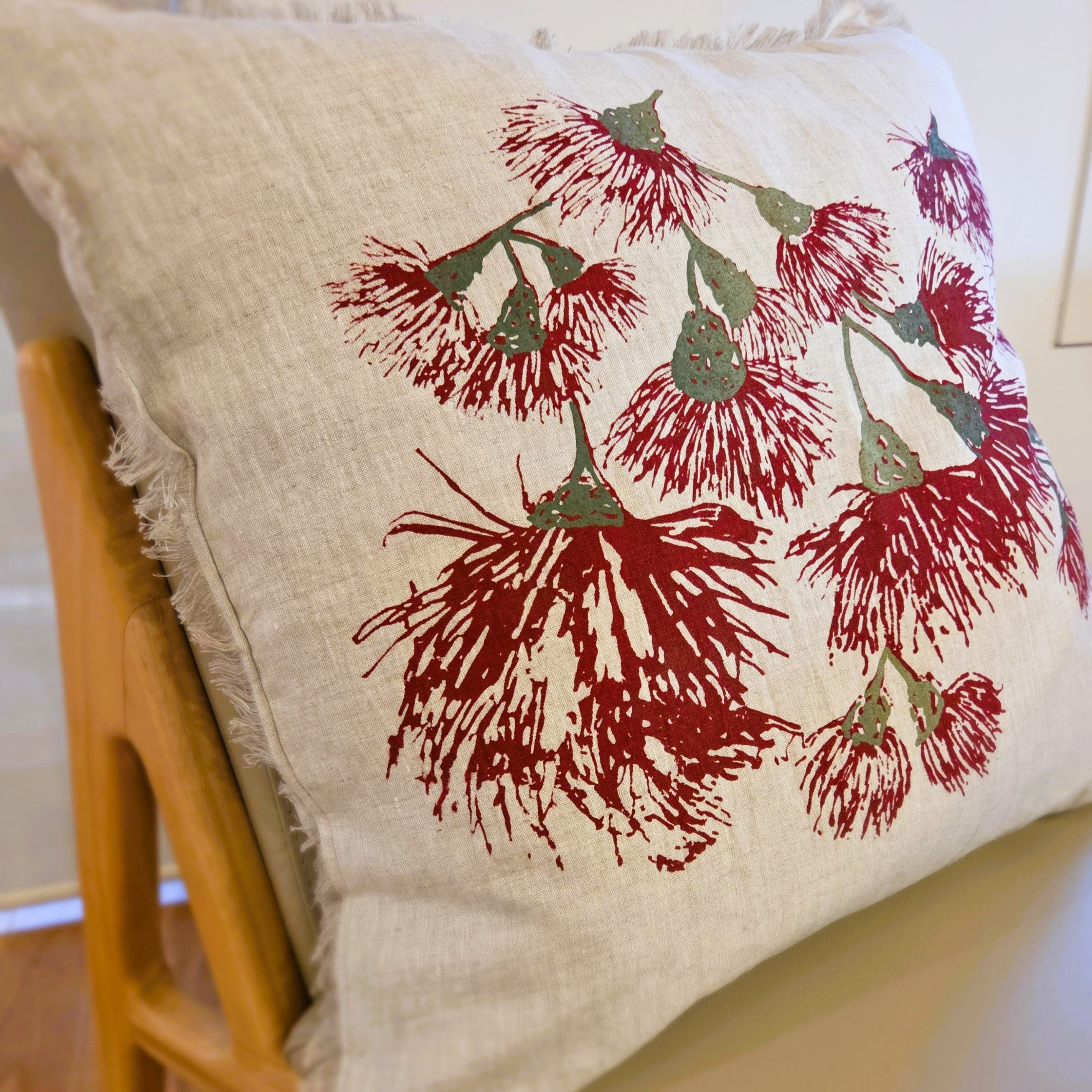 Red WildFire Blossoms Festive French Linen cushion covers
